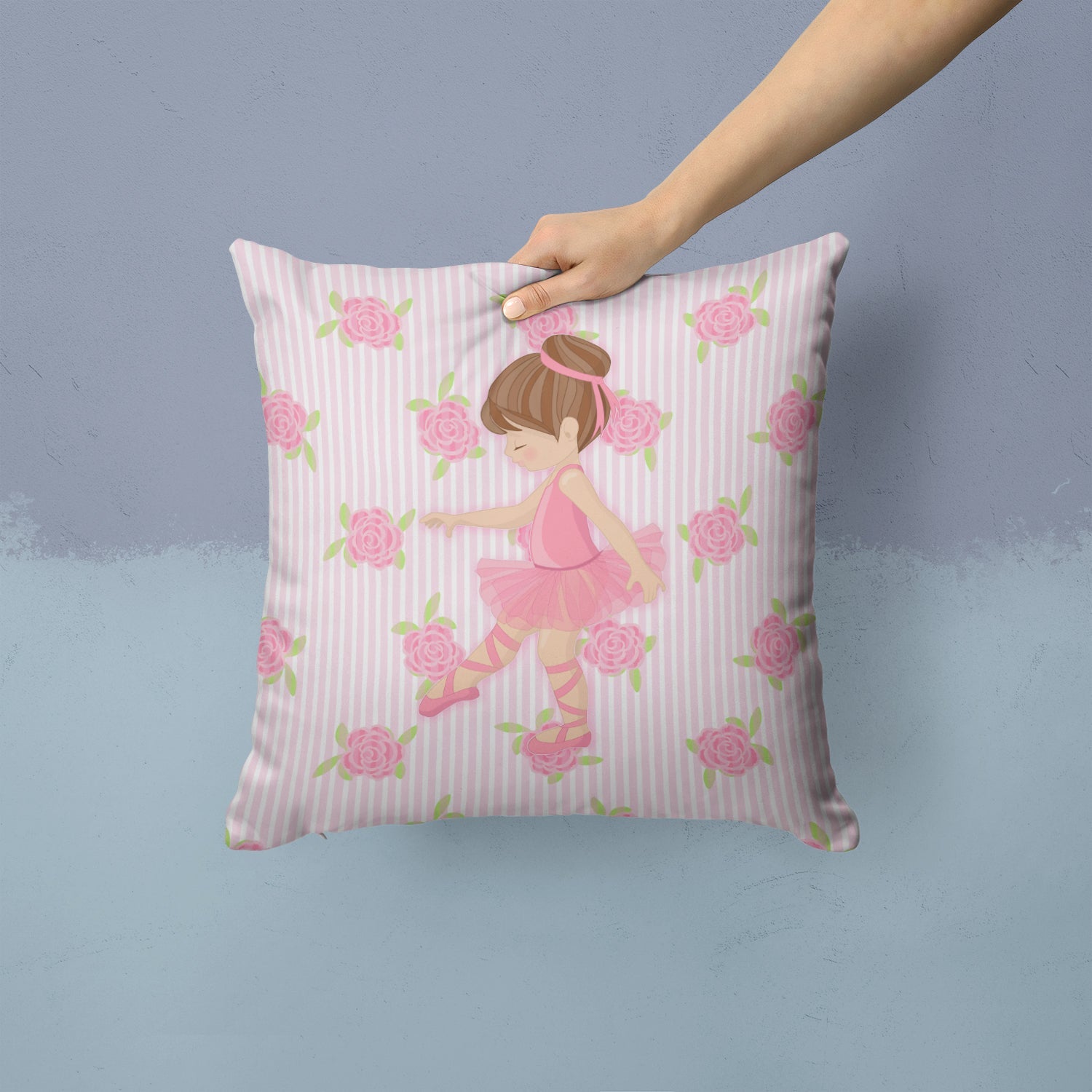 Ballerina Brunette Point Decorative Throw Pillow 14x14 Indoor Outdoor Accent Cushion, Fabric Cover with Insert for Sofa, Bed, Porch & Living Room