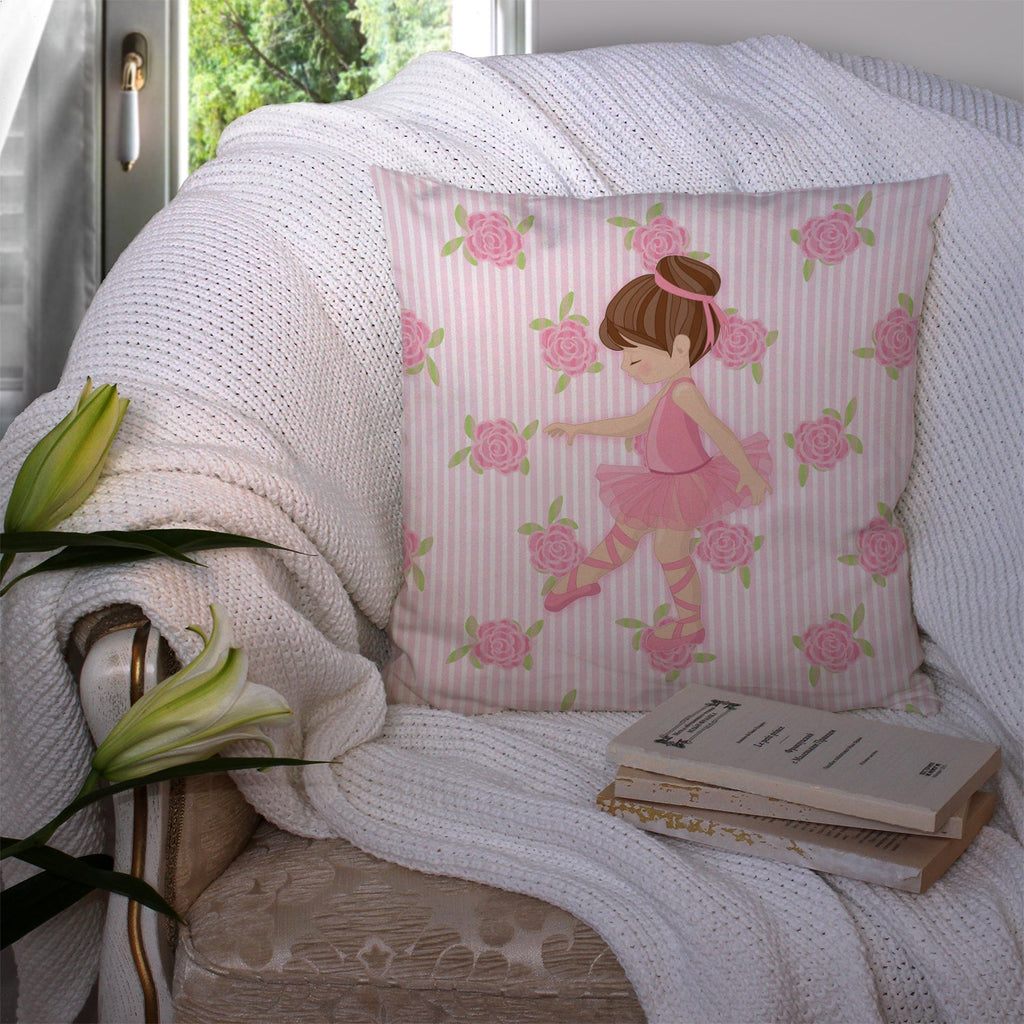 Ballerina Brunette Point Decorative Throw Pillow 14x14 Indoor Outdoor Accent Cushion, Fabric Cover with Insert for Sofa, Bed, Porch & Living Room
