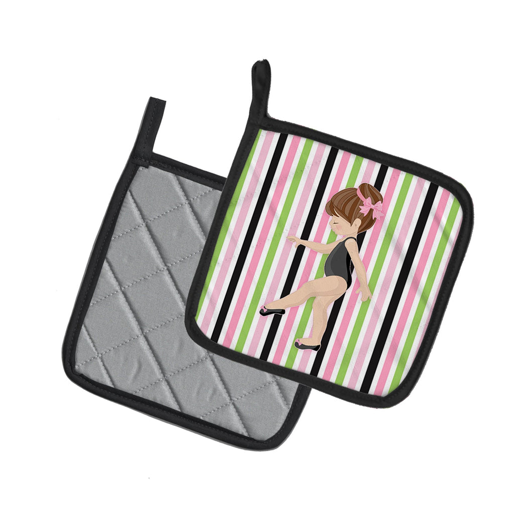 Ballerina Brunette Point Pot Holder Set of 2 Heat Resistant Quilted Hot Pads 7.5 x 7.5 Inch, Insulated Kitchen Trivets for Cooking & Baking