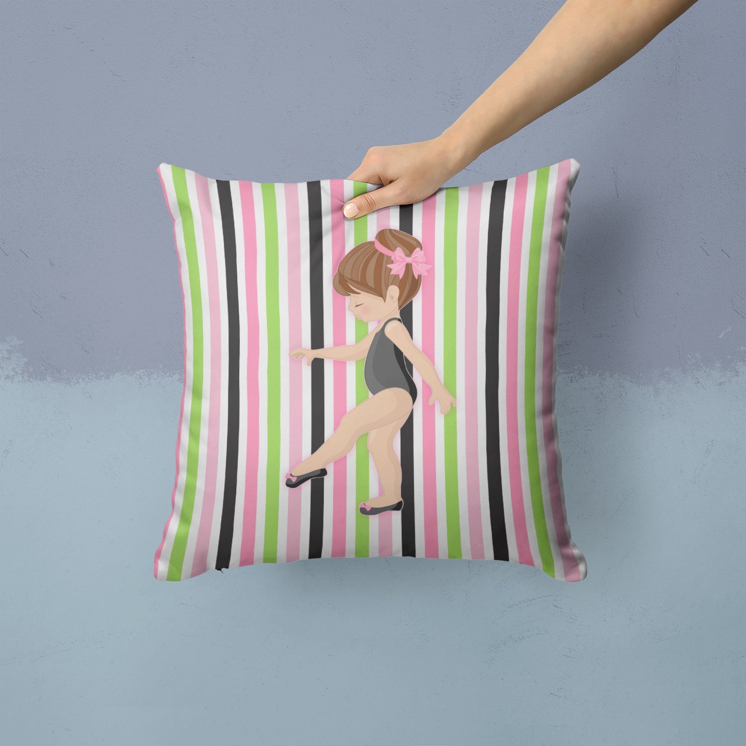Ballerina Brunette Point Decorative Throw Pillow 14x14 Indoor Outdoor Accent Cushion, Fabric Cover with Insert for Sofa, Bed, Porch & Living Room