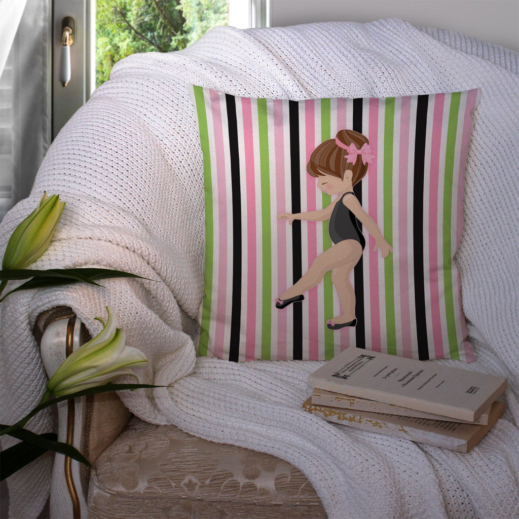 Ballerina Brunette Point Decorative Throw Pillow 14x14 Indoor Outdoor Accent Cushion, Fabric Cover with Insert for Sofa, Bed, Porch & Living Room