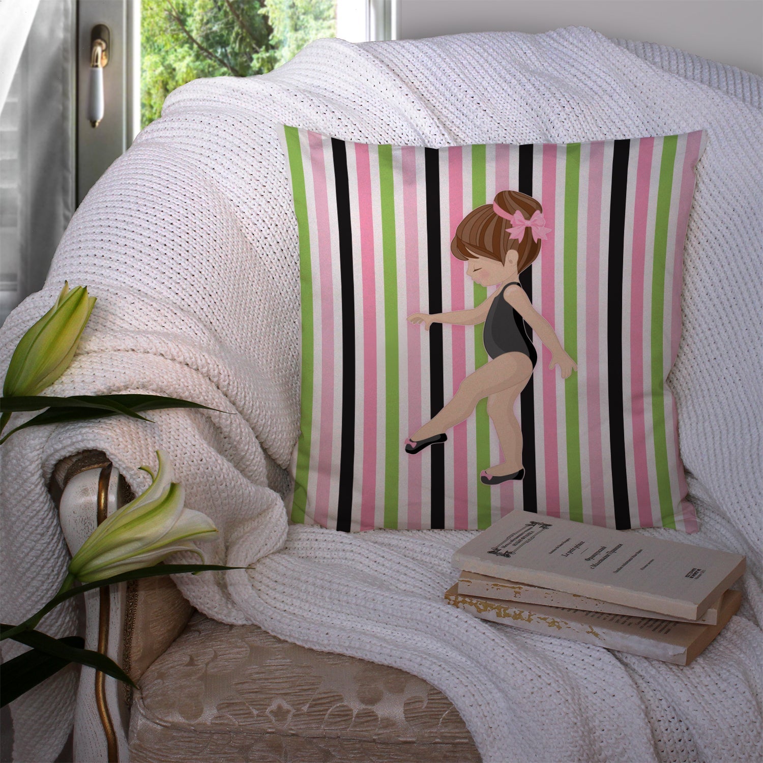 Ballerina Brunette Point Decorative Throw Pillow 14x14 Indoor Outdoor Accent Cushion, Fabric Cover with Insert for Sofa, Bed, Porch & Living Room