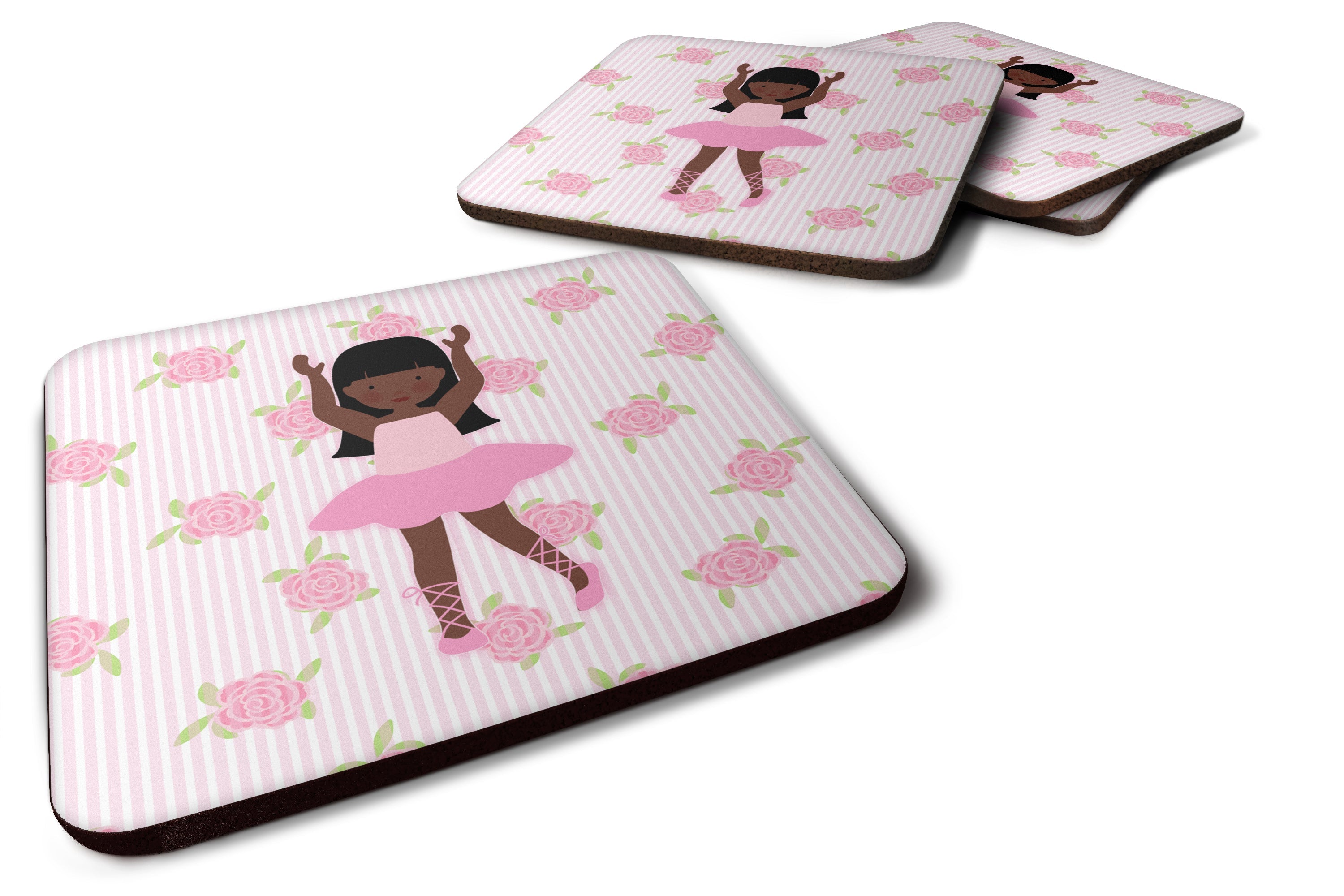 Ballerina African American Long Hair Foam Coasters Set of 4 Cup Coasters for Indoor Outdoor, Tabletop Protection, Anti Slip, Mouse pad Material