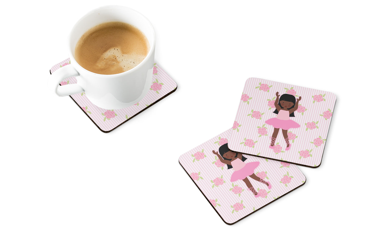 Ballerina African American Long Hair Foam Coasters Set of 4 Cup Coasters for Indoor Outdoor, Tabletop Protection, Anti Slip, Mouse pad Material