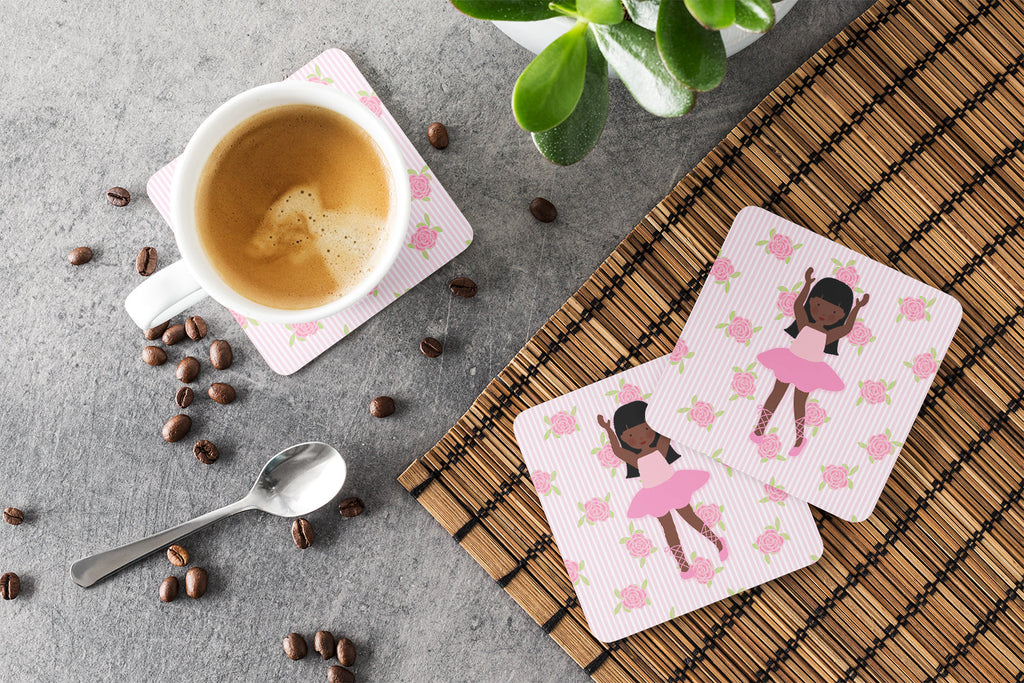 Ballerina African American Long Hair Foam Coasters Set of 4 Cup Coasters for Indoor Outdoor, Tabletop Protection, Anti Slip, Mouse pad Material