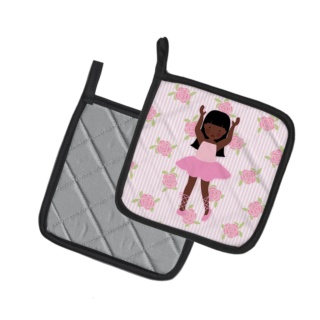 Ballerina African American Long Hair Pot Holder Set of 2 Heat Resistant Quilted Hot Pads 7.5 x 7.5 Inch, Insulated Kitchen Trivets for Cooking & Baking