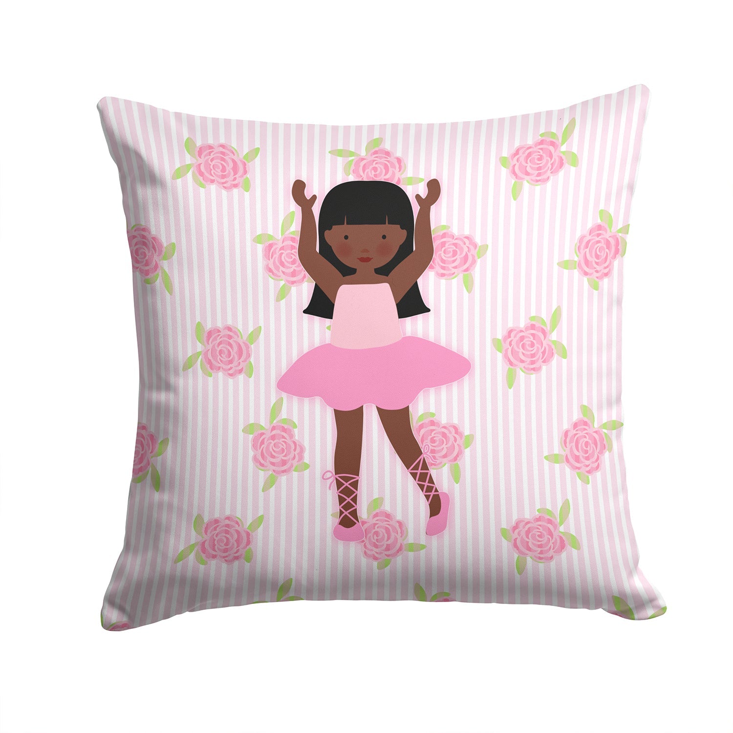 Ballerina African American Long Hair Decorative Throw Pillow 14x14 Indoor Outdoor Accent Cushion, Fabric Cover with Insert for Sofa, Bed, Porch & Living Room