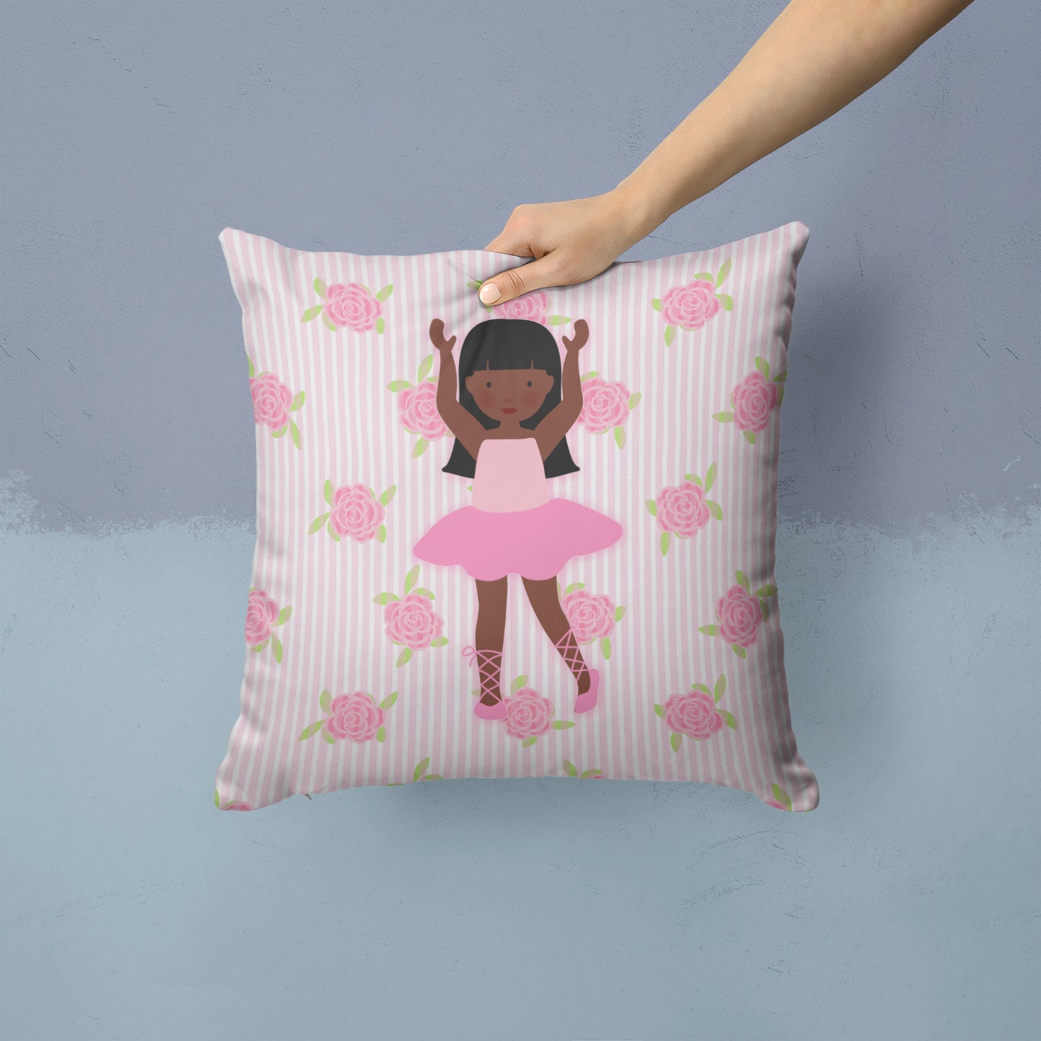 Ballerina African American Long Hair Decorative Throw Pillow 14x14 Indoor Outdoor Accent Cushion, Fabric Cover with Insert for Sofa, Bed, Porch & Living Room
