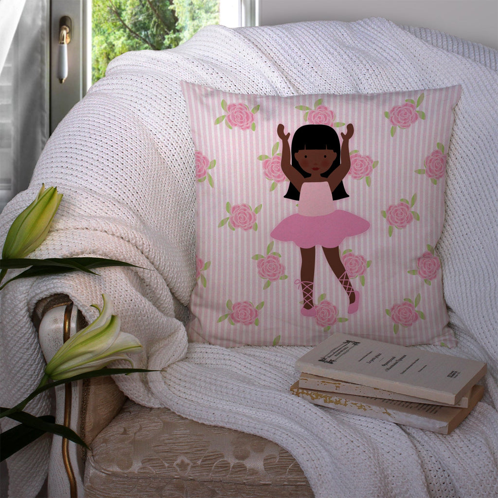 Ballerina African American Long Hair Decorative Throw Pillow 14x14 Indoor Outdoor Accent Cushion, Fabric Cover with Insert for Sofa, Bed, Porch & Living Room