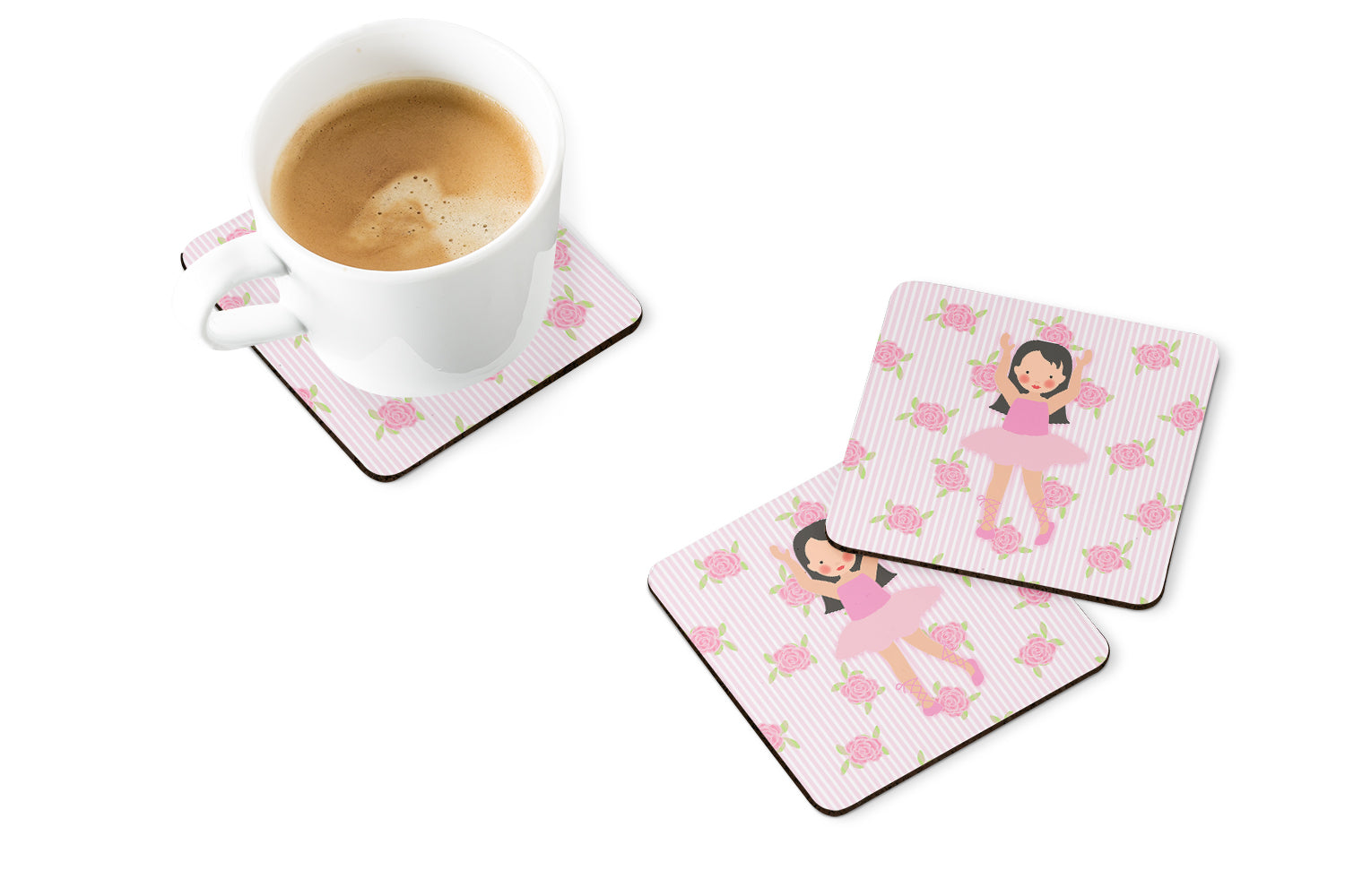 Ballerina Long Dark Hair Foam Coasters Set of 4 Cup Coasters for Indoor Outdoor, Tabletop Protection, Anti Slip, Mouse pad Material