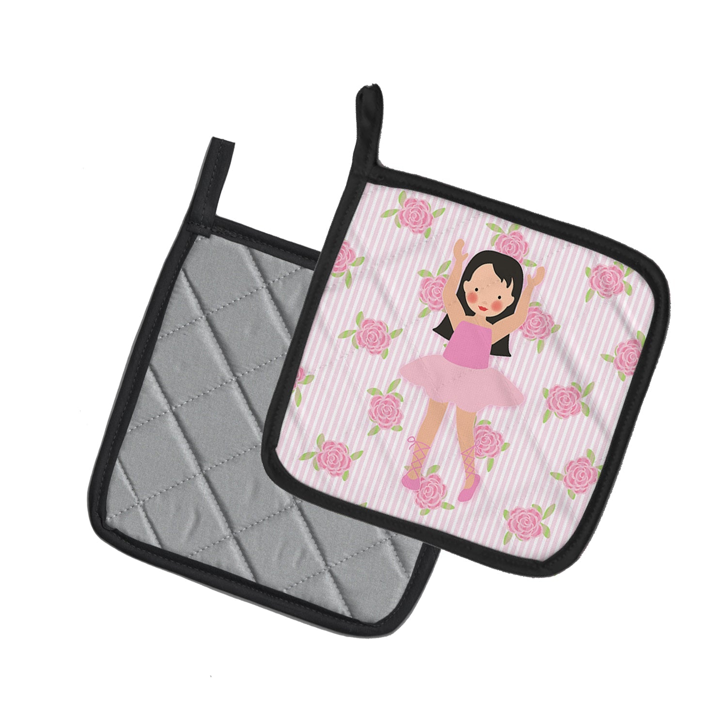 Ballerina Long Dark Hair Pot Holder Set of 2 Heat Resistant Quilted Hot Pads 7.5 x 7.5 Inch, Insulated Kitchen Trivets for Cooking & Baking
