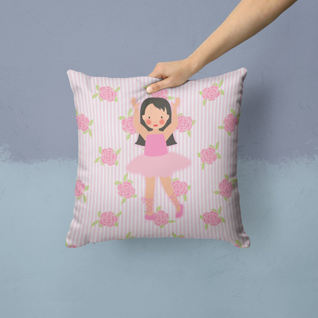 Ballerina Long Dark Hair Decorative Throw Pillow 14x14 Indoor Outdoor Accent Cushion, Fabric Cover with Insert for Sofa, Bed, Porch & Living Room