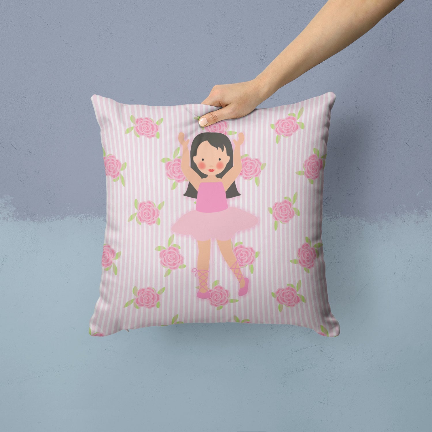 Ballerina Long Dark Hair Decorative Throw Pillow 14x14 Indoor Outdoor Accent Cushion, Fabric Cover with Insert for Sofa, Bed, Porch & Living Room