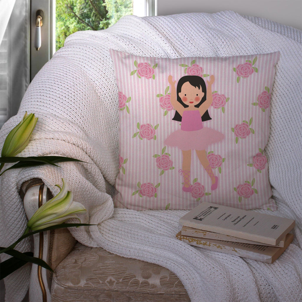 Ballerina Long Dark Hair Decorative Throw Pillow 14x14 Indoor Outdoor Accent Cushion, Fabric Cover with Insert for Sofa, Bed, Porch & Living Room
