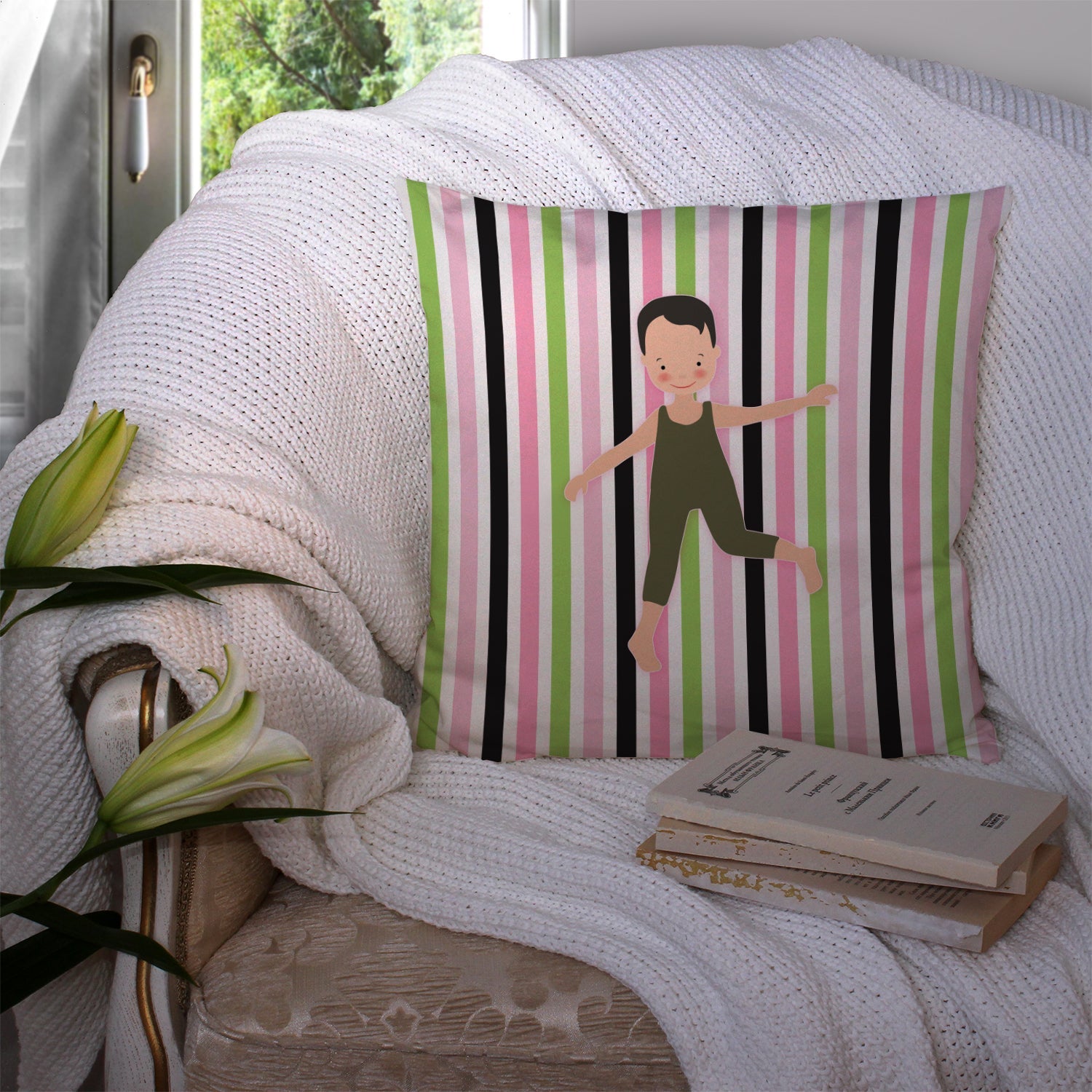 Boy Dancer Bikatard Decorative Throw Pillow 14x14 Indoor Outdoor Accent Cushion, Fabric Cover with Insert for Sofa, Bed, Porch & Living Room