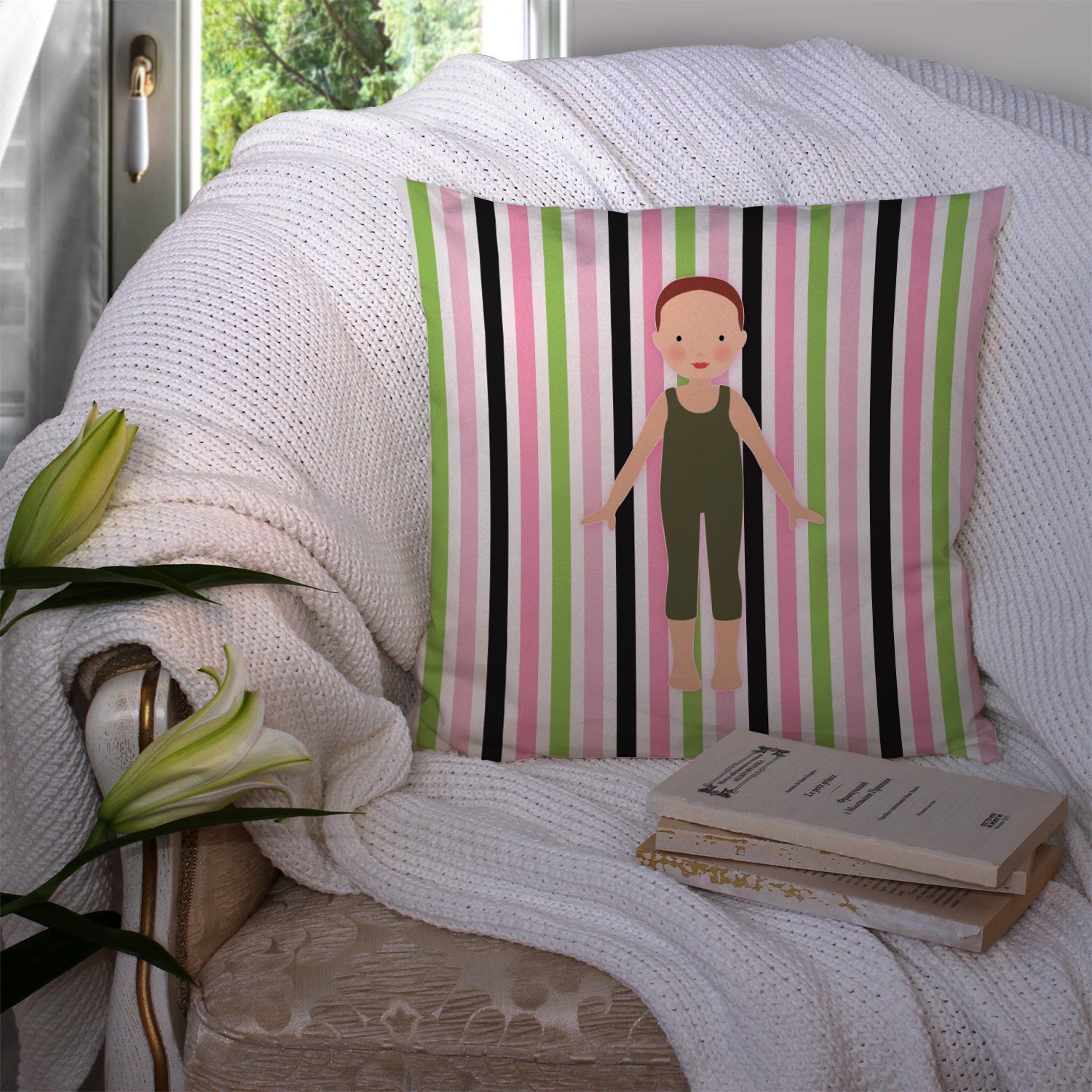 Dancer Bikatard Flexed Hands Decorative Throw Pillow 14x14 Indoor Outdoor Accent Cushion, Fabric Cover with Insert for Sofa, Bed, Porch & Living Room
