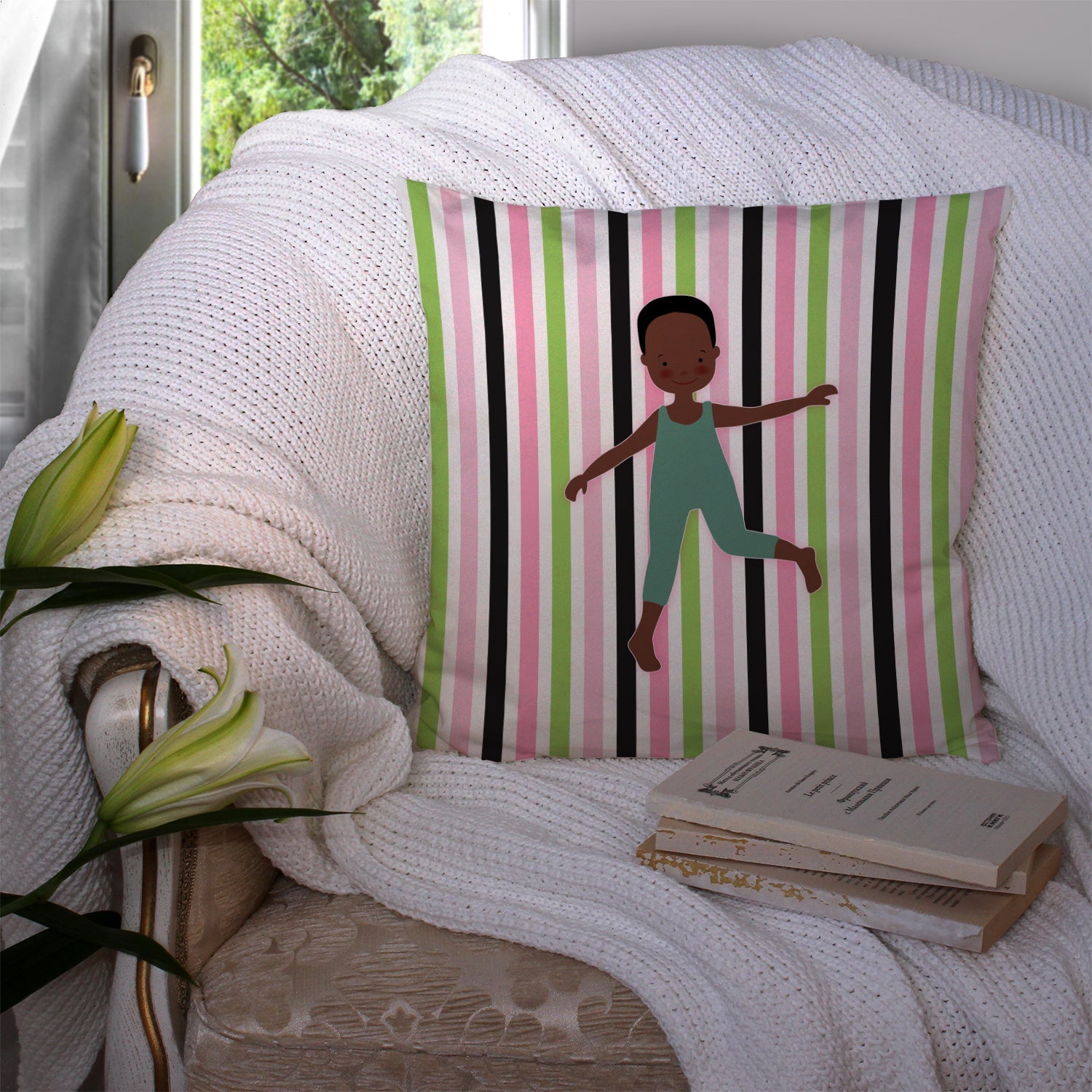 Dancer Bikatard African American Decorative Throw Pillow 14x14 Indoor Outdoor Accent Cushion, Fabric Cover with Insert for Sofa, Bed, Porch & Living Room