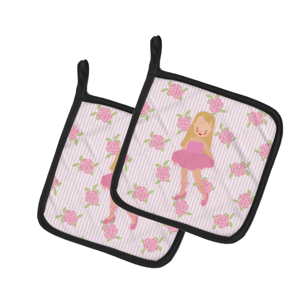 Ballerina Long Haired Blonde Pot Holder Set of 2 Heat Resistant Quilted Hot Pads 7.5 x 7.5 Inch, Insulated Kitchen Trivets for Cooking & Baking