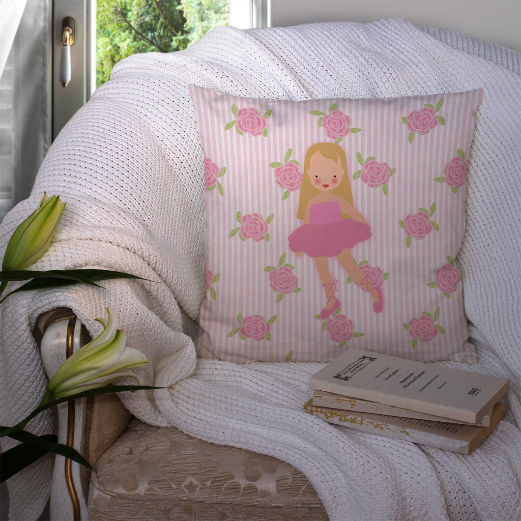Ballerina Long Haired Blonde Decorative Throw Pillow 14x14 Indoor Outdoor Accent Cushion, Fabric Cover with Insert for Sofa, Bed, Porch & Living Room