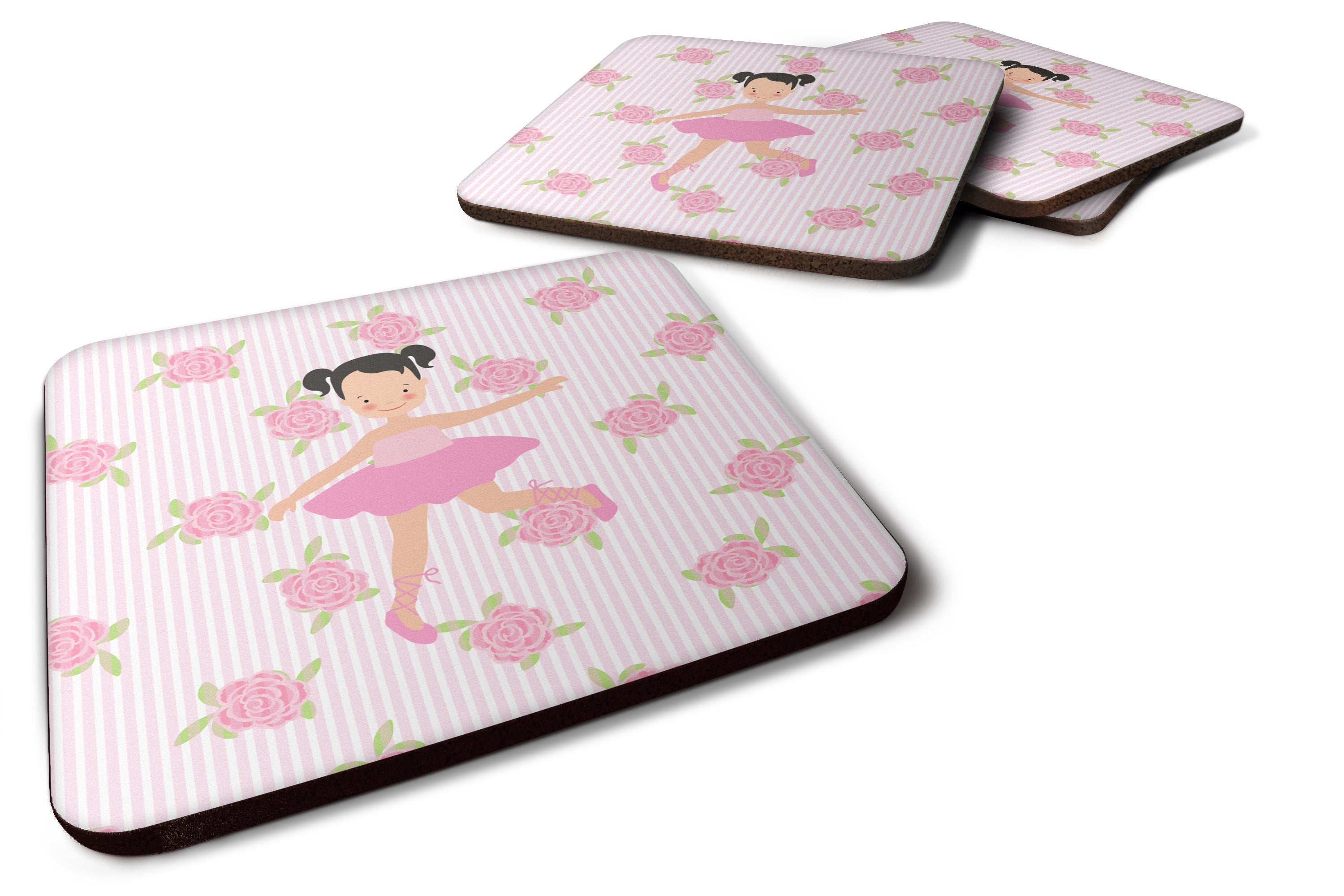 Ballerina Black Hair Ponytails Foam Coasters Set of 4 Cup Coasters for Indoor Outdoor, Tabletop Protection, Anti Slip, Mouse pad Material
