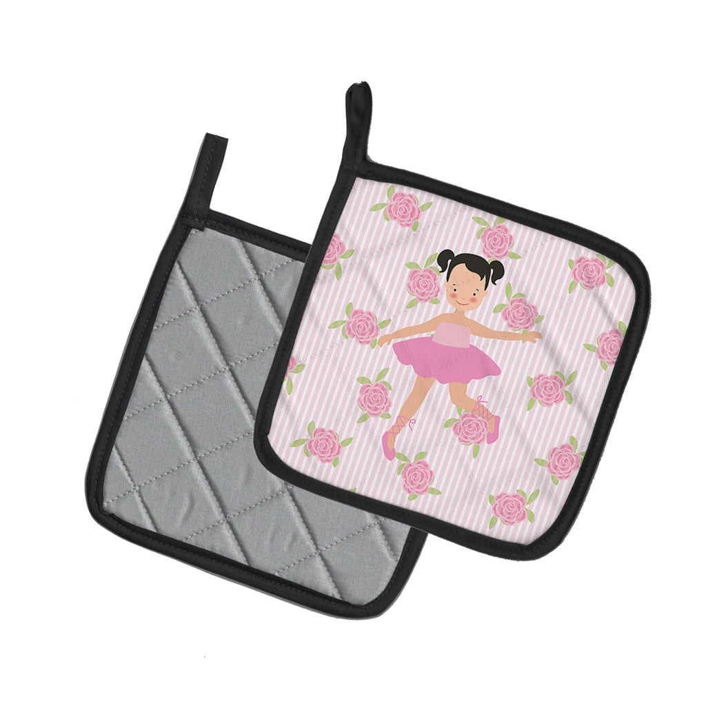Ballerina Black Hair Ponytails Pot Holder Set of 2 Heat Resistant Quilted Hot Pads 7.5 x 7.5 Inch, Insulated Kitchen Trivets for Cooking & Baking
