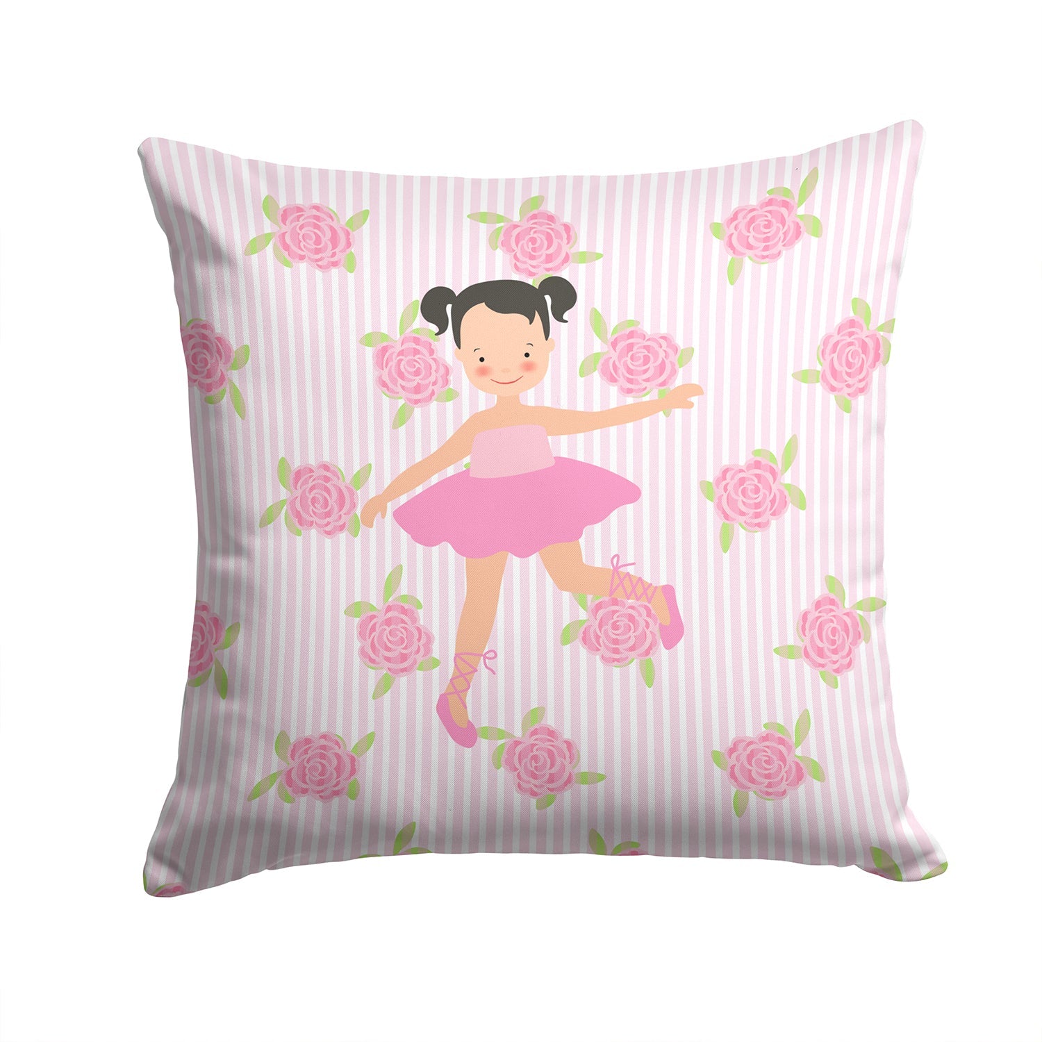 Ballerina Black Hair Ponytails Decorative Throw Pillow 14x14 Indoor Outdoor Accent Cushion, Fabric Cover with Insert for Sofa, Bed, Porch & Living Room