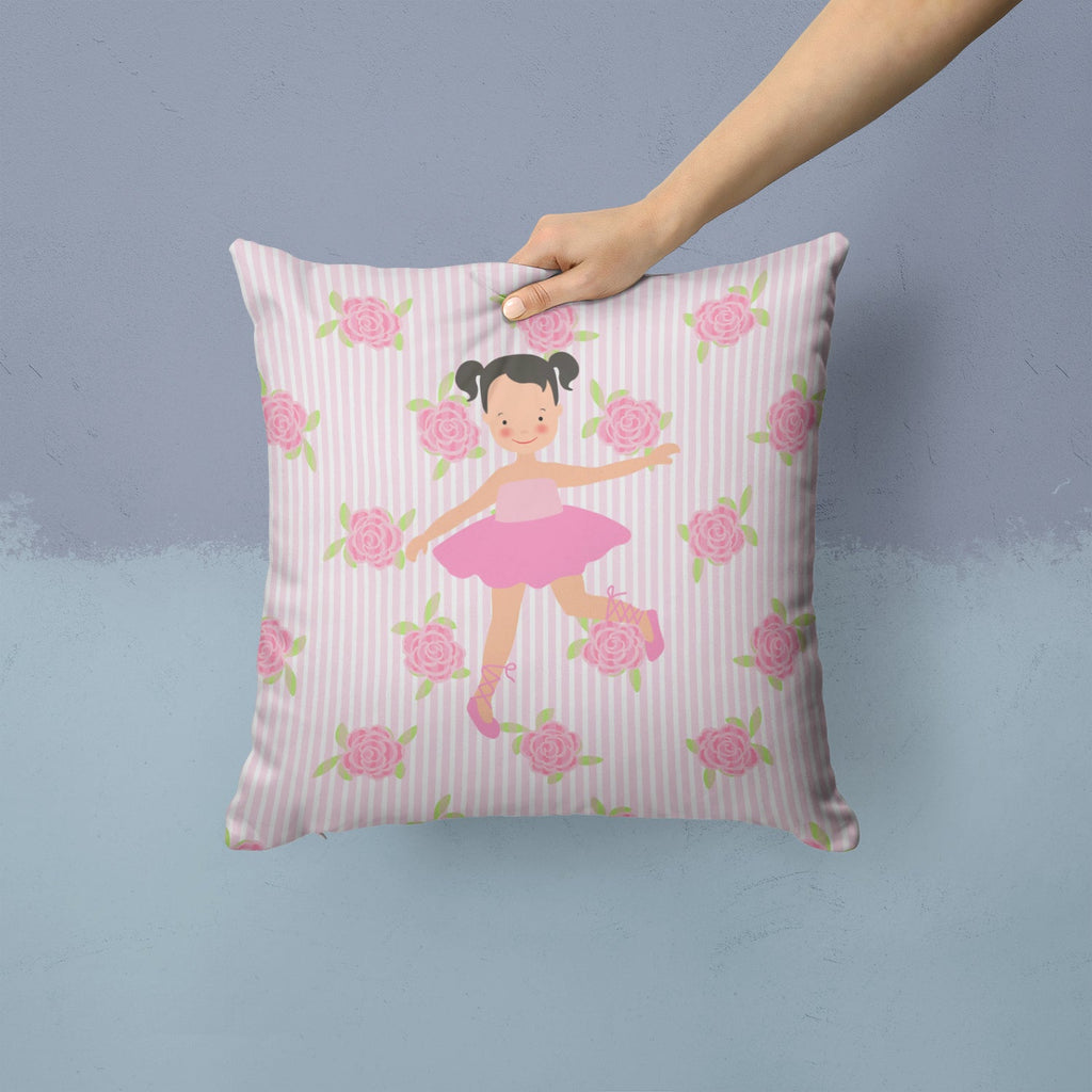Ballerina Black Hair Ponytails Decorative Throw Pillow 14x14 Indoor Outdoor Accent Cushion, Fabric Cover with Insert for Sofa, Bed, Porch & Living Room