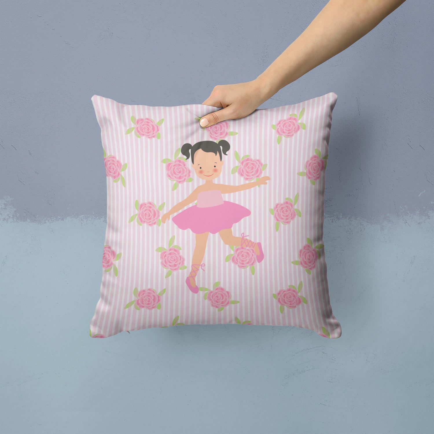 Ballerina Black Hair Ponytails Decorative Throw Pillow 14x14 Indoor Outdoor Accent Cushion, Fabric Cover with Insert for Sofa, Bed, Porch & Living Room