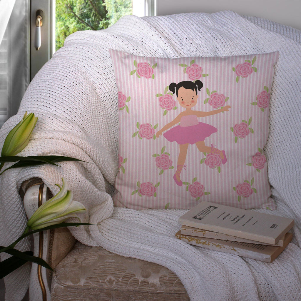 Ballerina Black Hair Ponytails Decorative Throw Pillow 14x14 Indoor Outdoor Accent Cushion, Fabric Cover with Insert for Sofa, Bed, Porch & Living Room