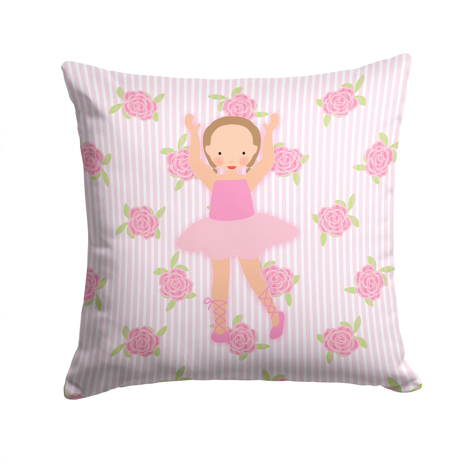 Ballerina Brown Hair Ponytails Decorative Throw Pillow 14x14 Indoor Outdoor Accent Cushion, Fabric Cover with Insert for Sofa, Bed, Porch & Living Room