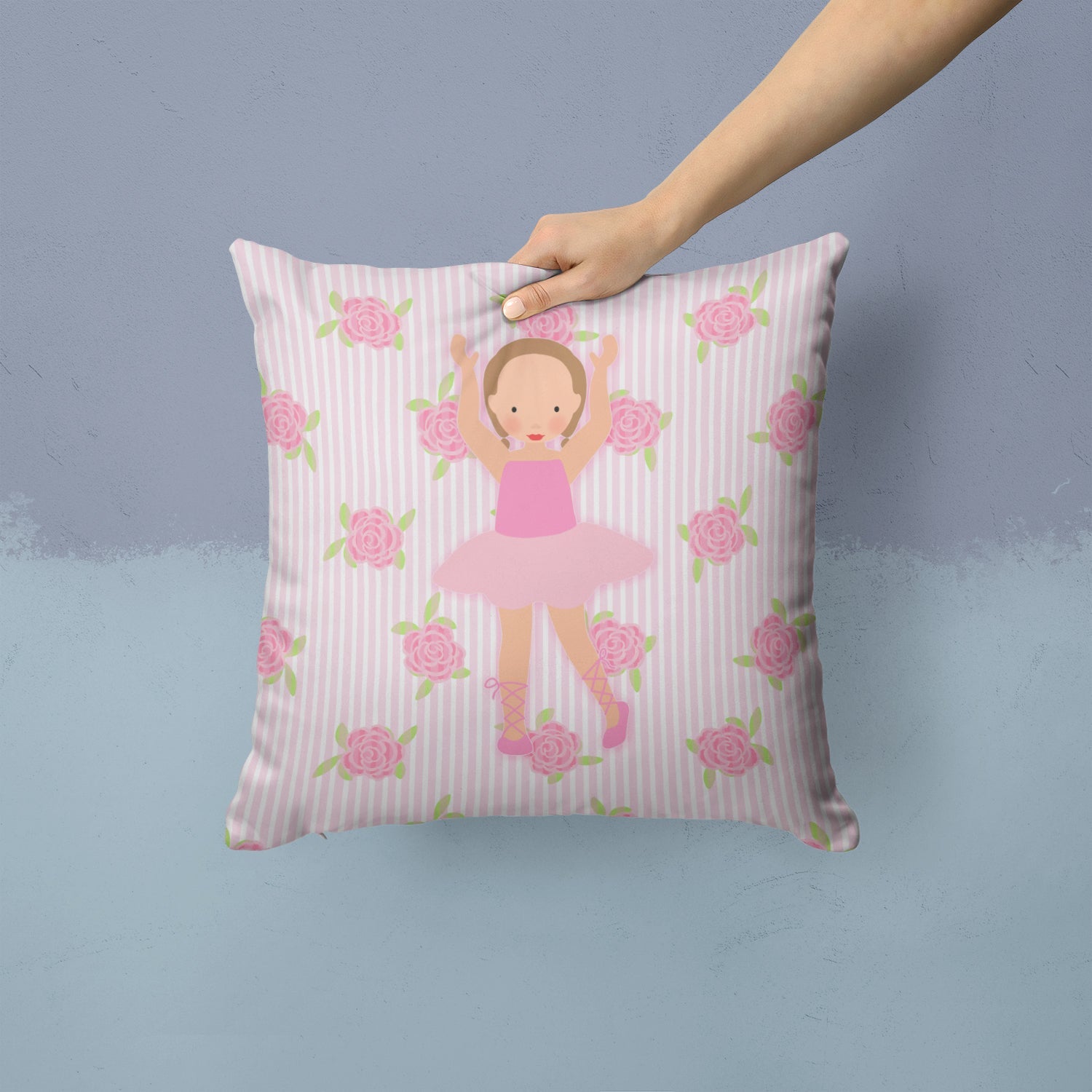 Ballerina Brown Hair Ponytails Decorative Throw Pillow 14x14 Indoor Outdoor Accent Cushion, Fabric Cover with Insert for Sofa, Bed, Porch & Living Room