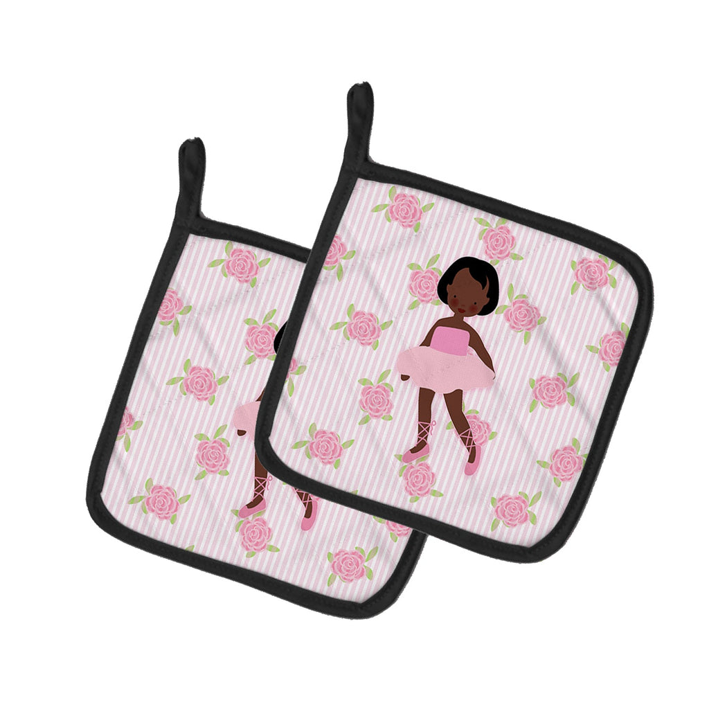 Ballerina African American Short Hair Pot Holder Set of 2 Heat Resistant Quilted Hot Pads 7.5 x 7.5 Inch, Insulated Kitchen Trivets for Cooking & Baking