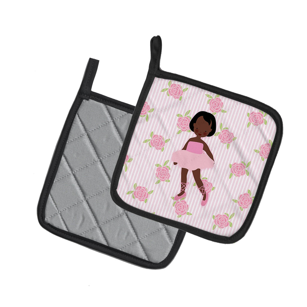 Ballerina African American Short Hair Pot Holder Set of 2 Heat Resistant Quilted Hot Pads 7.5 x 7.5 Inch, Insulated Kitchen Trivets for Cooking & Baking