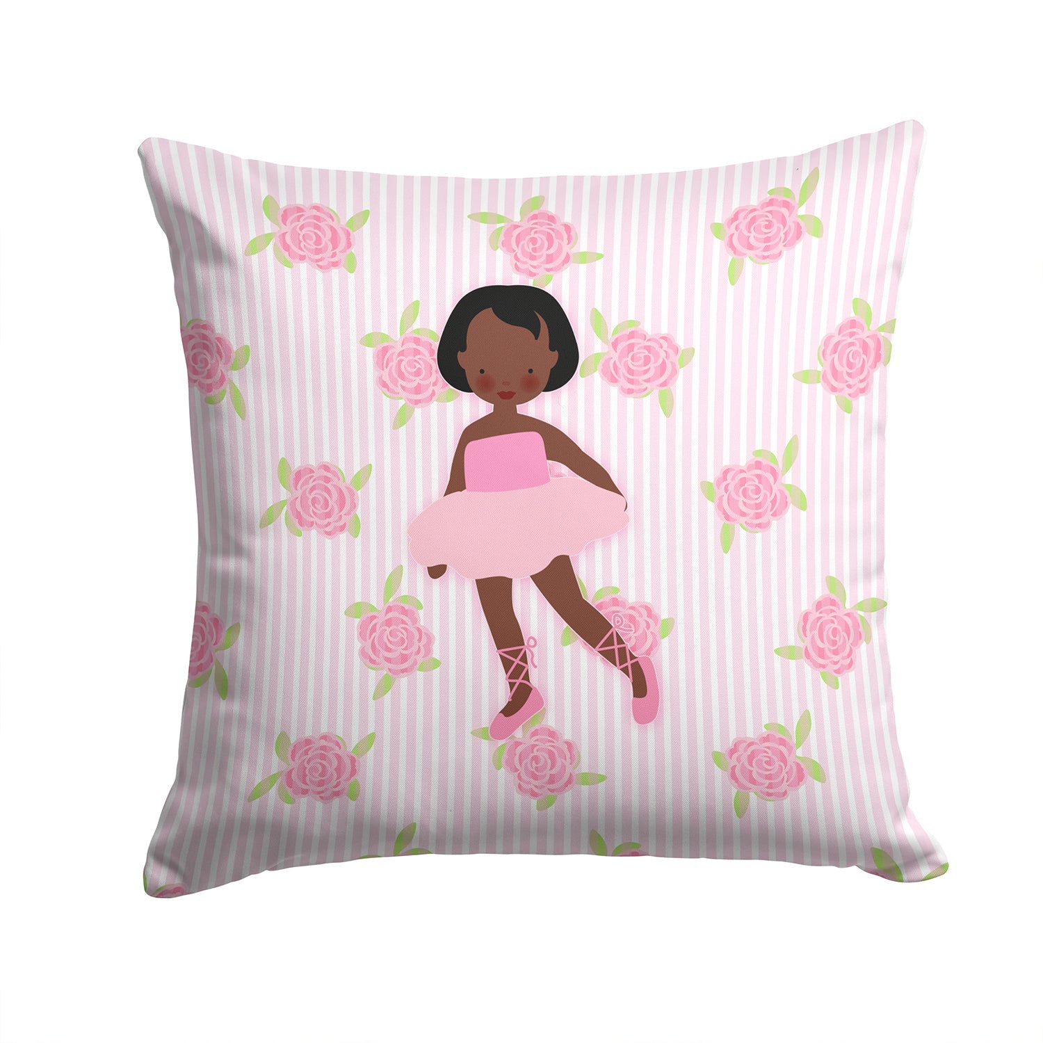 Ballerina African American Short Hair Decorative Throw Pillow 14x14 Indoor Outdoor Accent Cushion, Fabric Cover with Insert for Sofa, Bed, Porch & Living Room