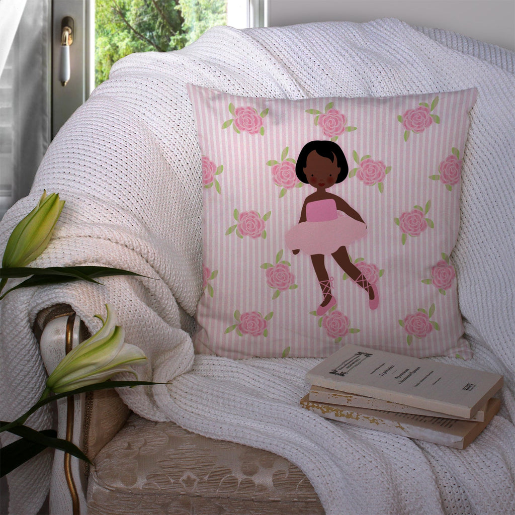 Ballerina African American Short Hair Decorative Throw Pillow 14x14 Indoor Outdoor Accent Cushion, Fabric Cover with Insert for Sofa, Bed, Porch & Living Room