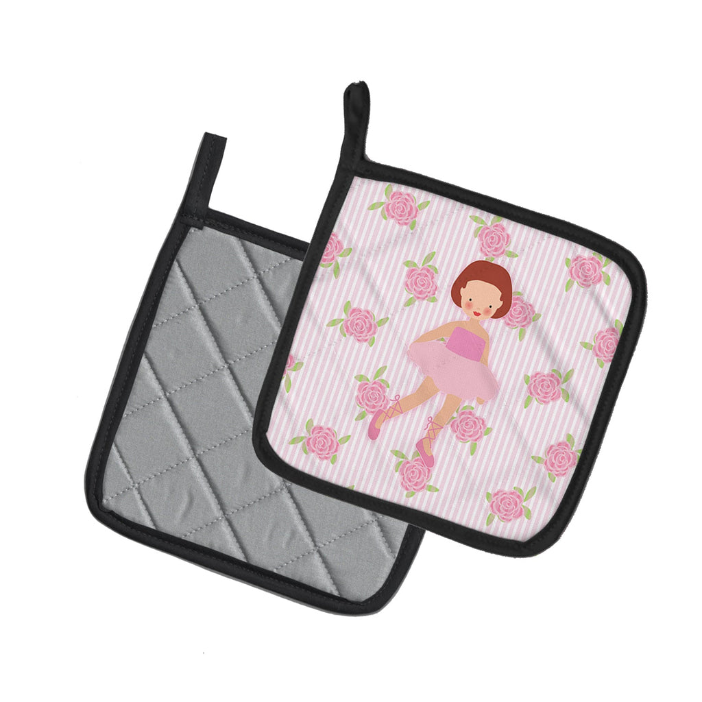 Ballerina Red Short Hair Pot Holder Set of 2 Heat Resistant Quilted Hot Pads 7.5 x 7.5 Inch, Insulated Kitchen Trivets for Cooking & Baking