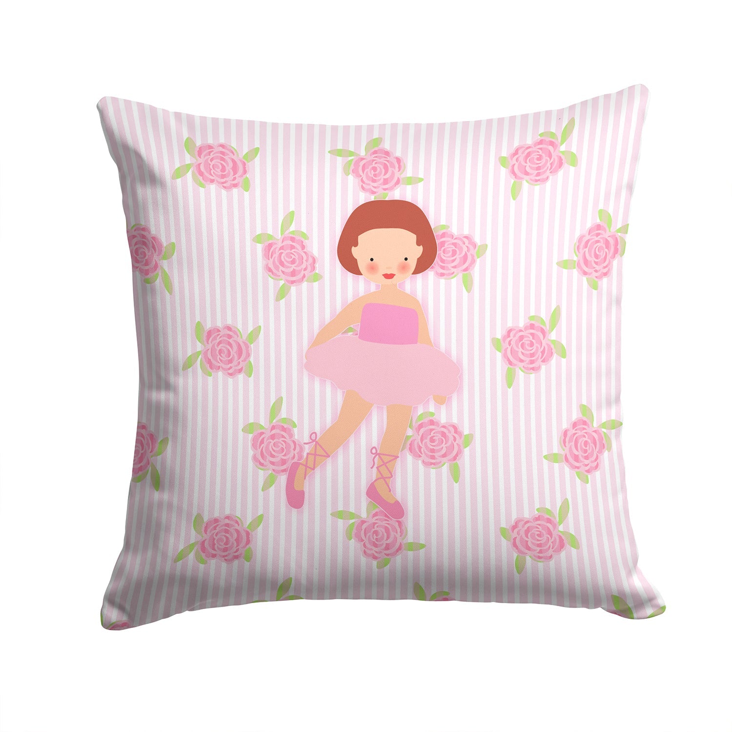 Ballerina Red Short Hair Decorative Throw Pillow 14x14 Indoor Outdoor Accent Cushion, Fabric Cover with Insert for Sofa, Bed, Porch & Living Room