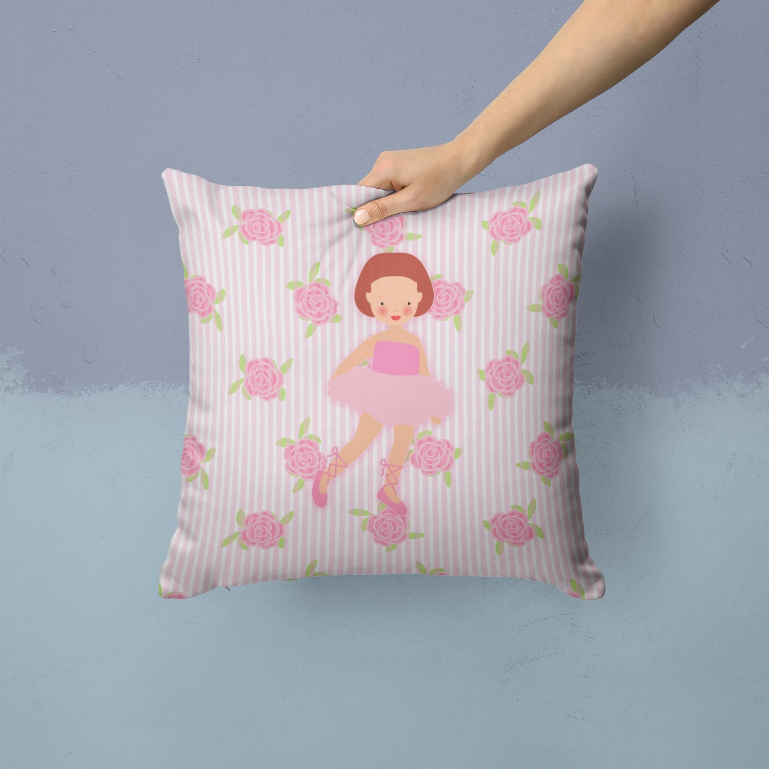 Ballerina Red Short Hair Decorative Throw Pillow 14x14 Indoor Outdoor Accent Cushion, Fabric Cover with Insert for Sofa, Bed, Porch & Living Room