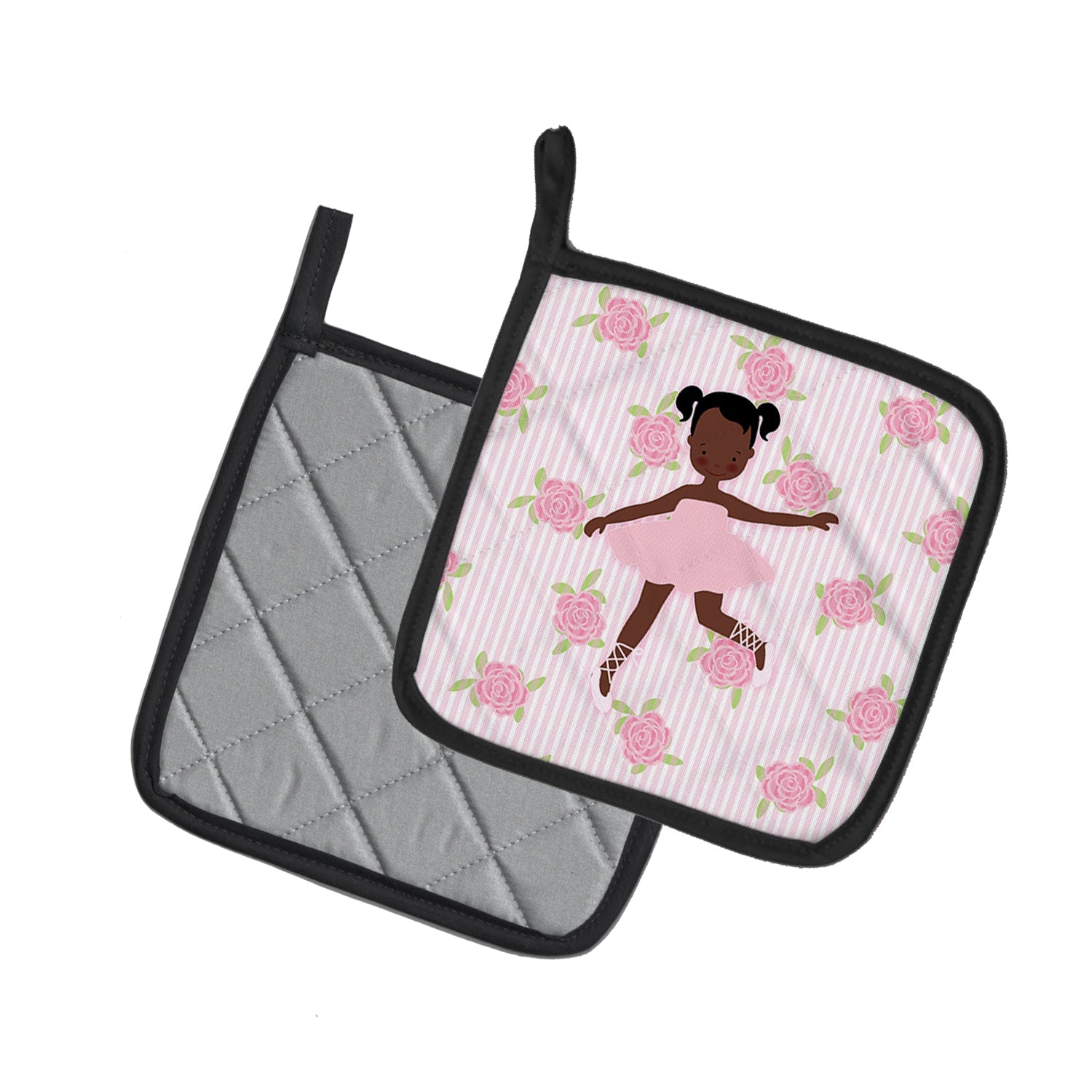 Ballerina African American Ponytails Pot Holder Set of 2 Heat Resistant Quilted Hot Pads 7.5 x 7.5 Inch, Insulated Kitchen Trivets for Cooking & Baking