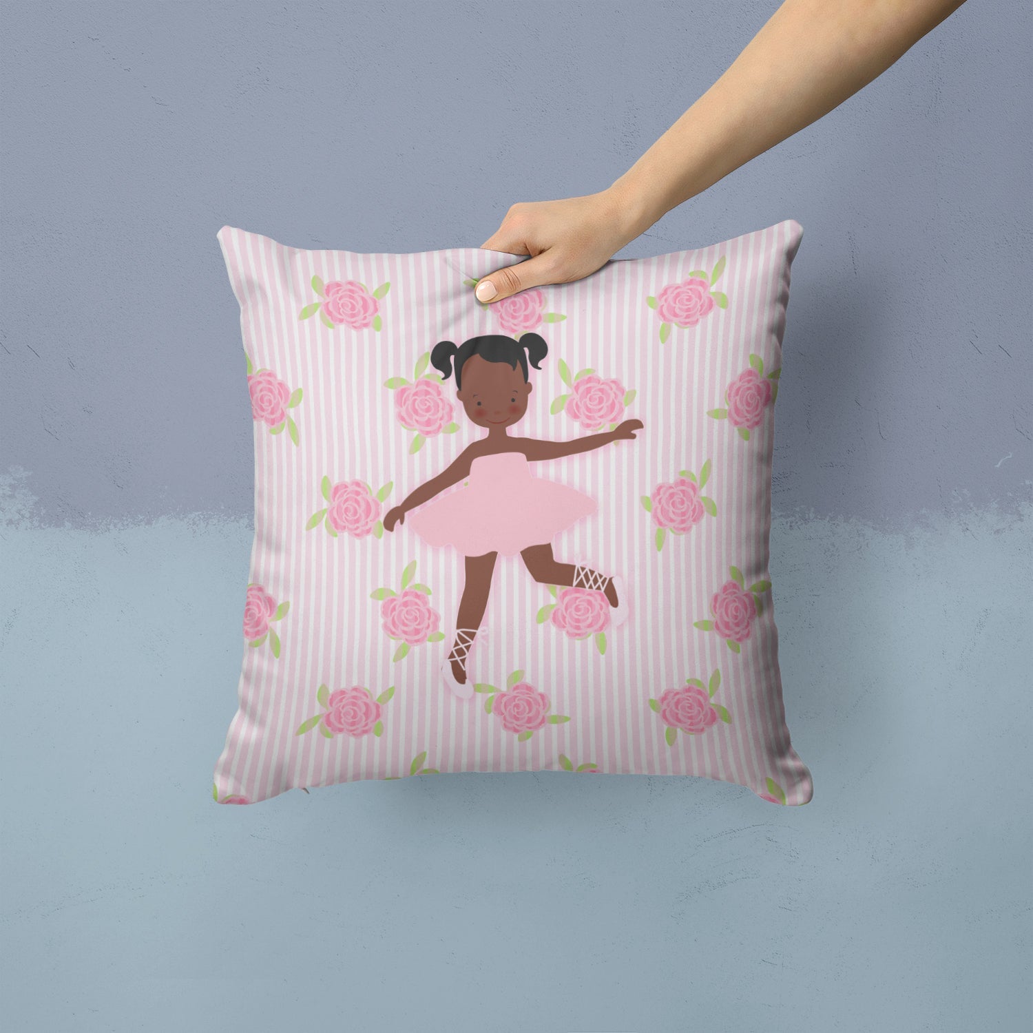 Ballerina African American Ponytails Decorative Throw Pillow 14x14 Indoor Outdoor Accent Cushion, Fabric Cover with Insert for Sofa, Bed, Porch & Living Room