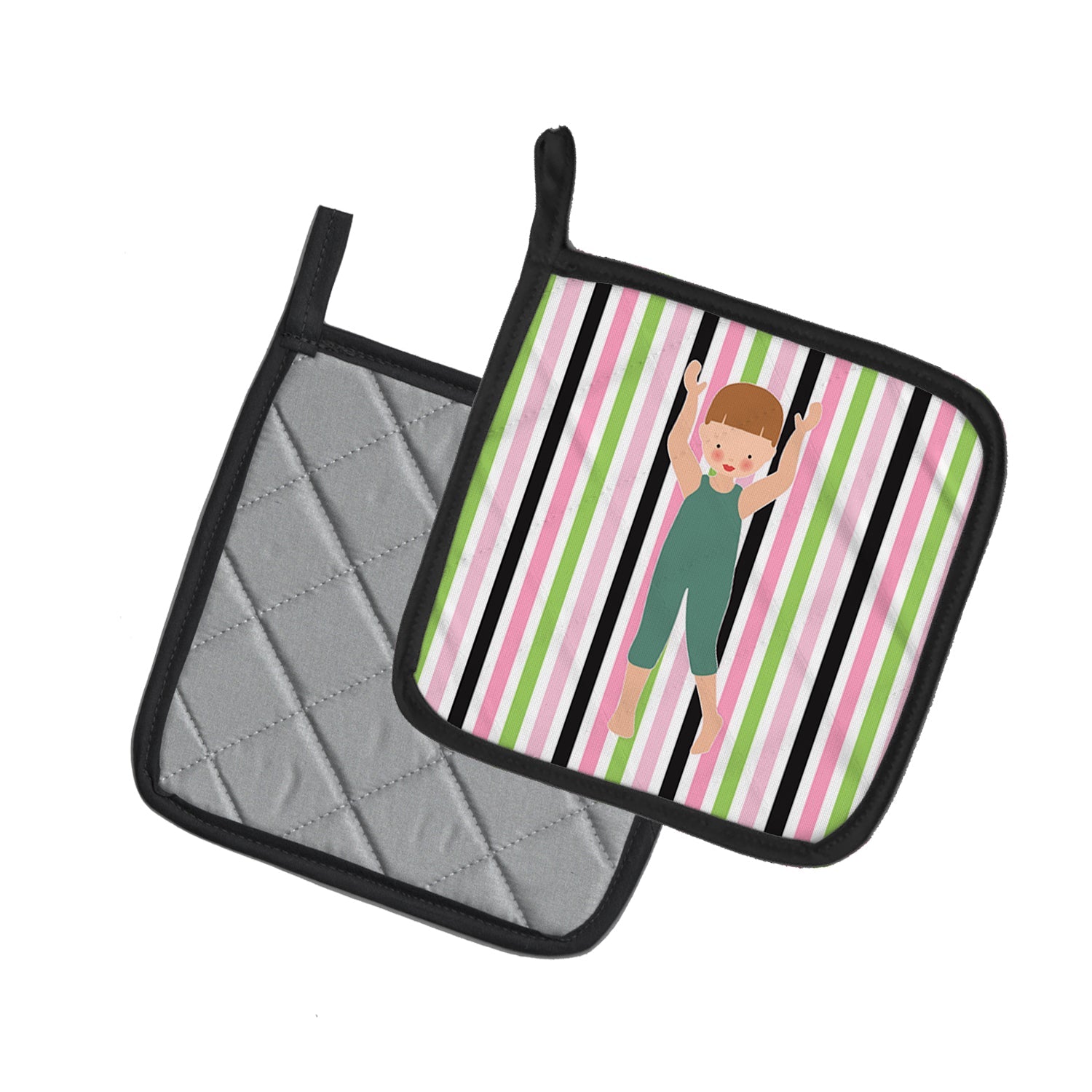 Dancer Bikatard Brown Hair Pot Holder Set of 2 Heat Resistant Quilted Hot Pads 7.5 x 7.5 Inch, Insulated Kitchen Trivets for Cooking & Baking