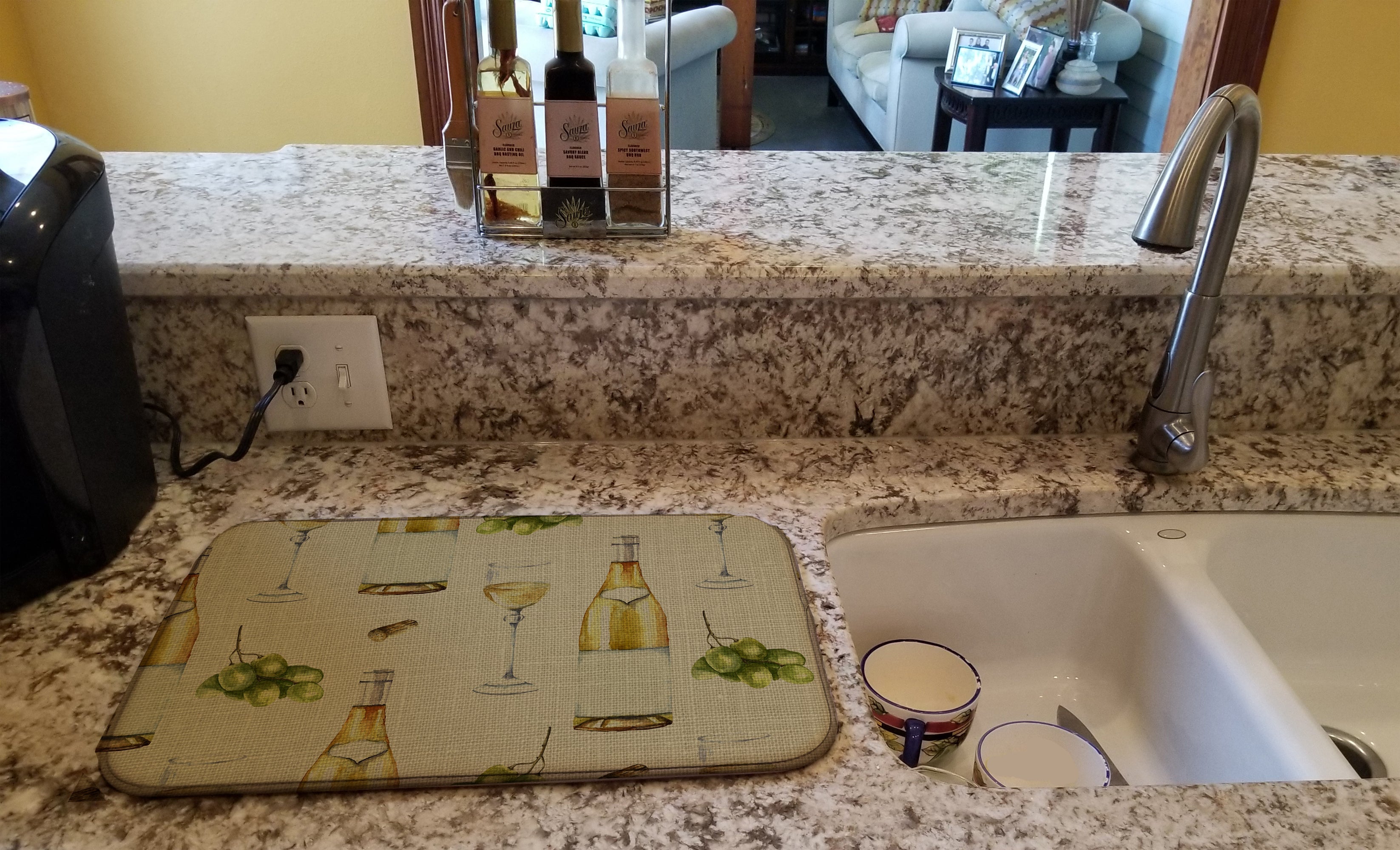 White Wine on Linen Dish Drying Mat Absorbent Dish Drying Mat Pad for Kitchen Counter Dish Drainer Mat for Countertop, 14 x 21", Multicolor