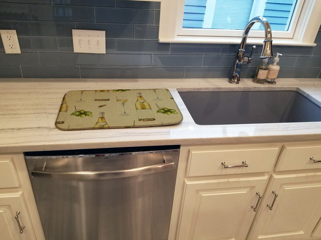 White Wine on Linen Dish Drying Mat Absorbent Dish Drying Mat Pad for Kitchen Counter Dish Drainer Mat for Countertop, 14 x 21", Multicolor