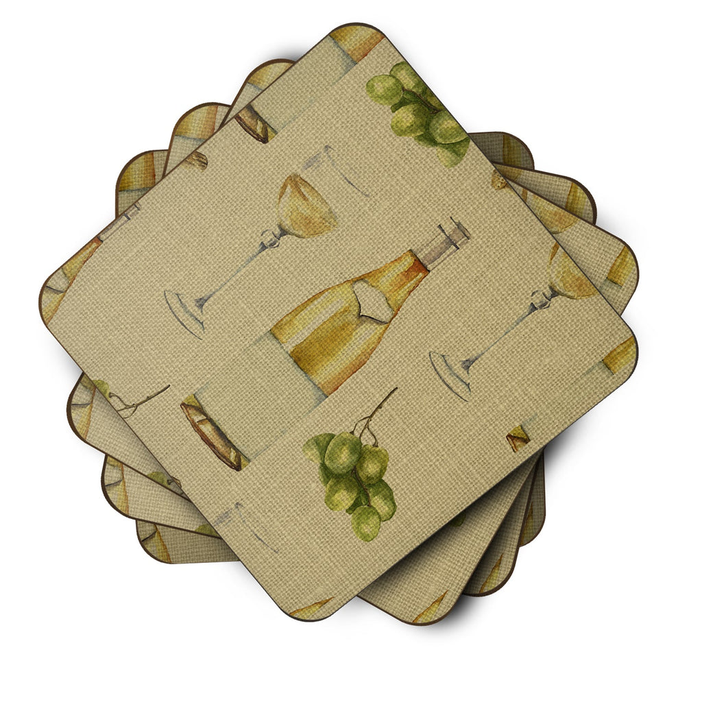 White Wine on Linen Foam Coasters Set of 4 Cup Coasters for Indoor Outdoor, Tabletop Protection, Anti Slip, Mouse pad Material