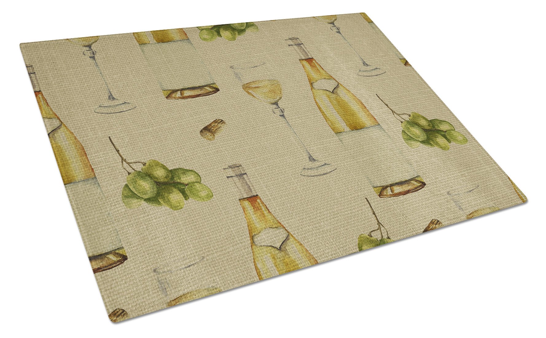 White Wine on Linen Cutting Board Tempered Glass Kitchen Cutting Surface, Heat Resistant Chopping, Non-Slip Feet, Food Prep & Serving