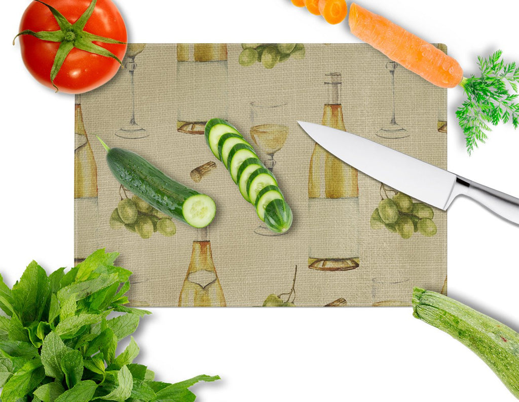 White Wine on Linen Cutting Board Tempered Glass Kitchen Cutting Surface, Heat Resistant Chopping, Non-Slip Feet, Food Prep & Serving