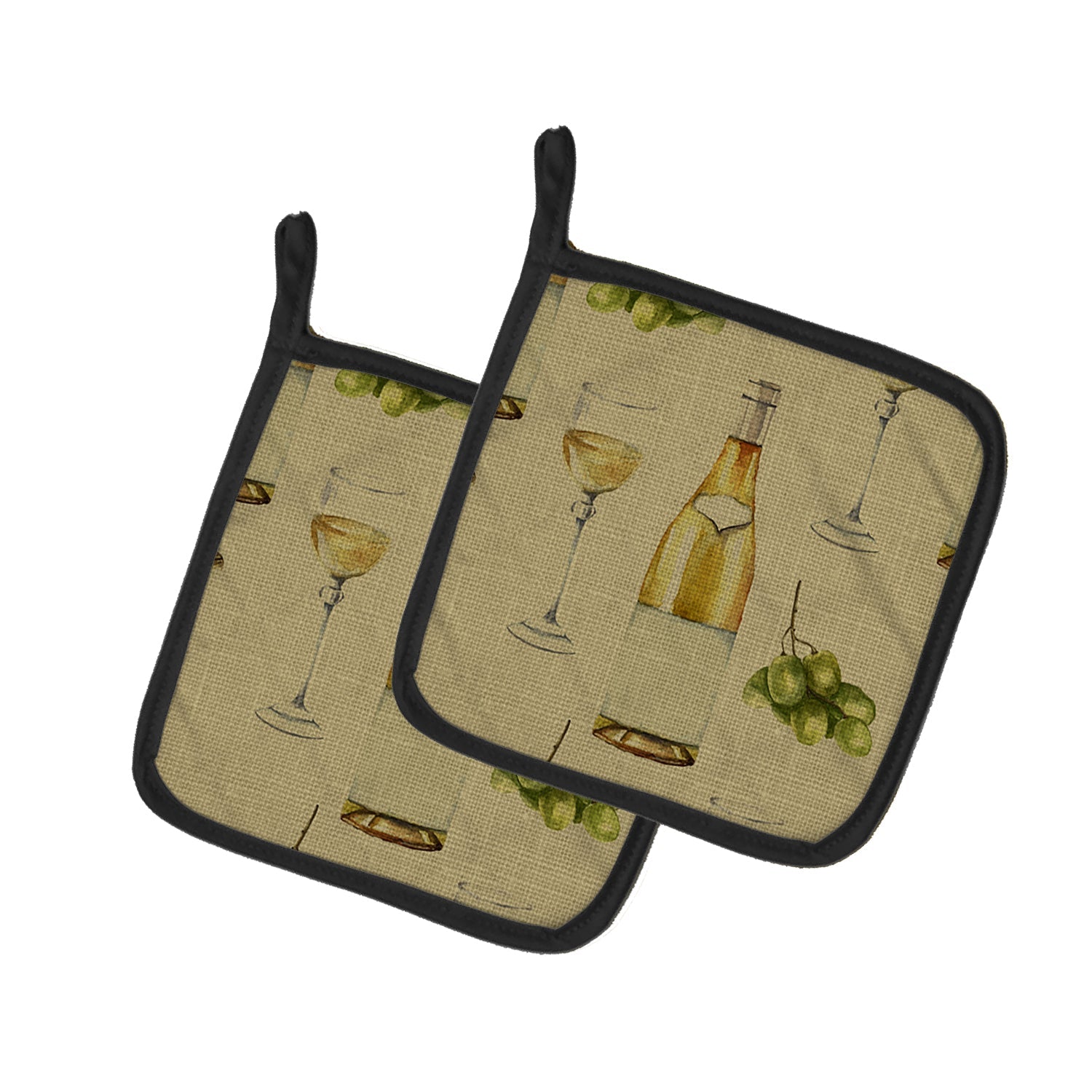 White Wine on Linen Pot Holder Set of 2 Heat Resistant Quilted Hot Pads 7.5 x 7.5 Inch, Insulated Kitchen Trivets for Cooking & Baking