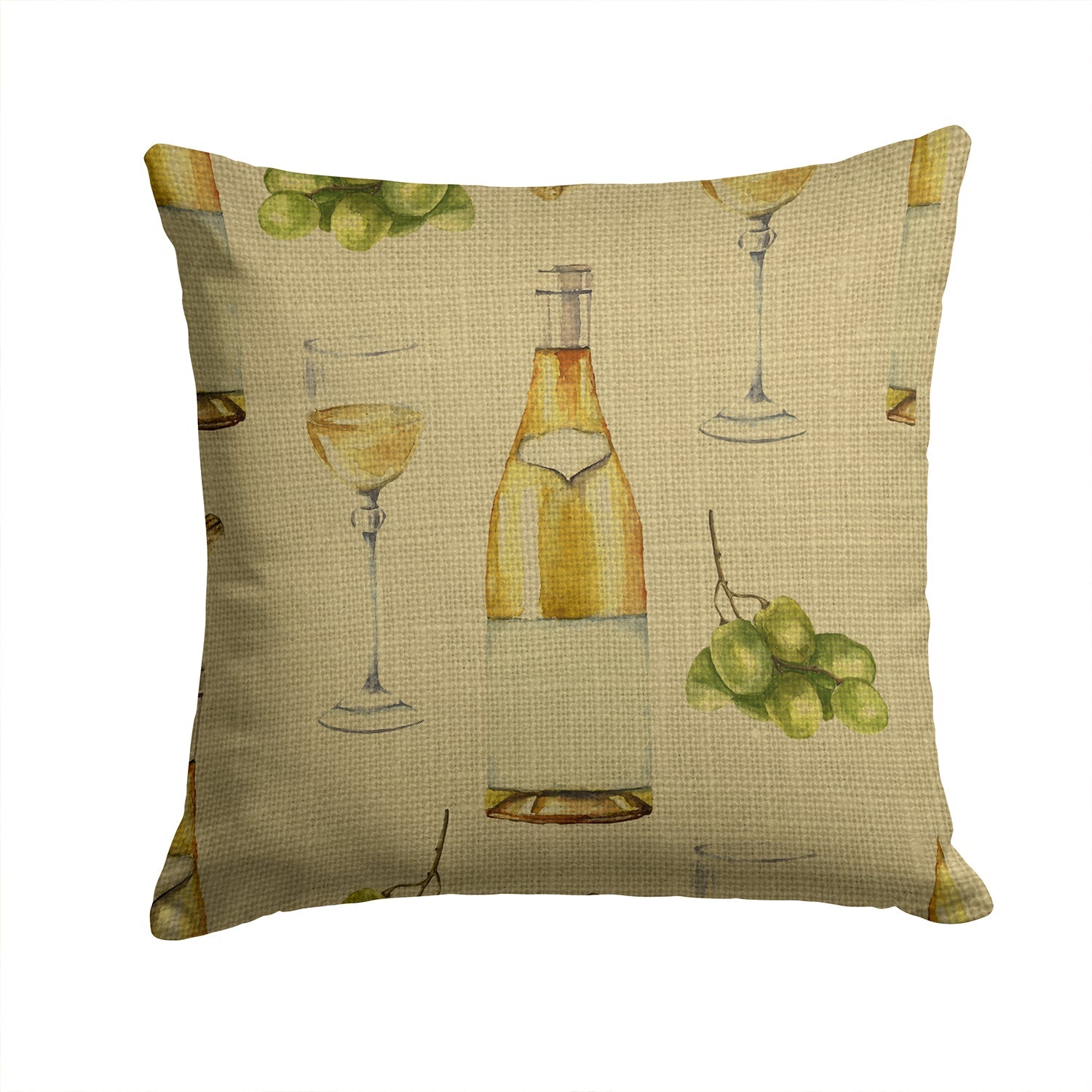 White Wine on Linen Decorative Throw Pillow 14x14 Indoor Outdoor Accent Cushion, Fabric Cover with Insert for Sofa, Bed, Porch & Living Room
