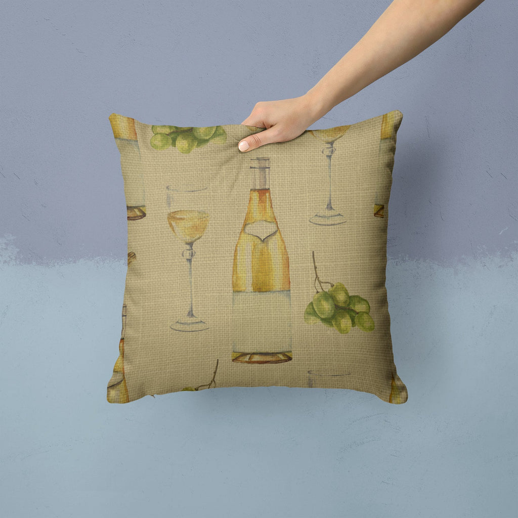 White Wine on Linen Decorative Throw Pillow 14x14 Indoor Outdoor Accent Cushion, Fabric Cover with Insert for Sofa, Bed, Porch & Living Room