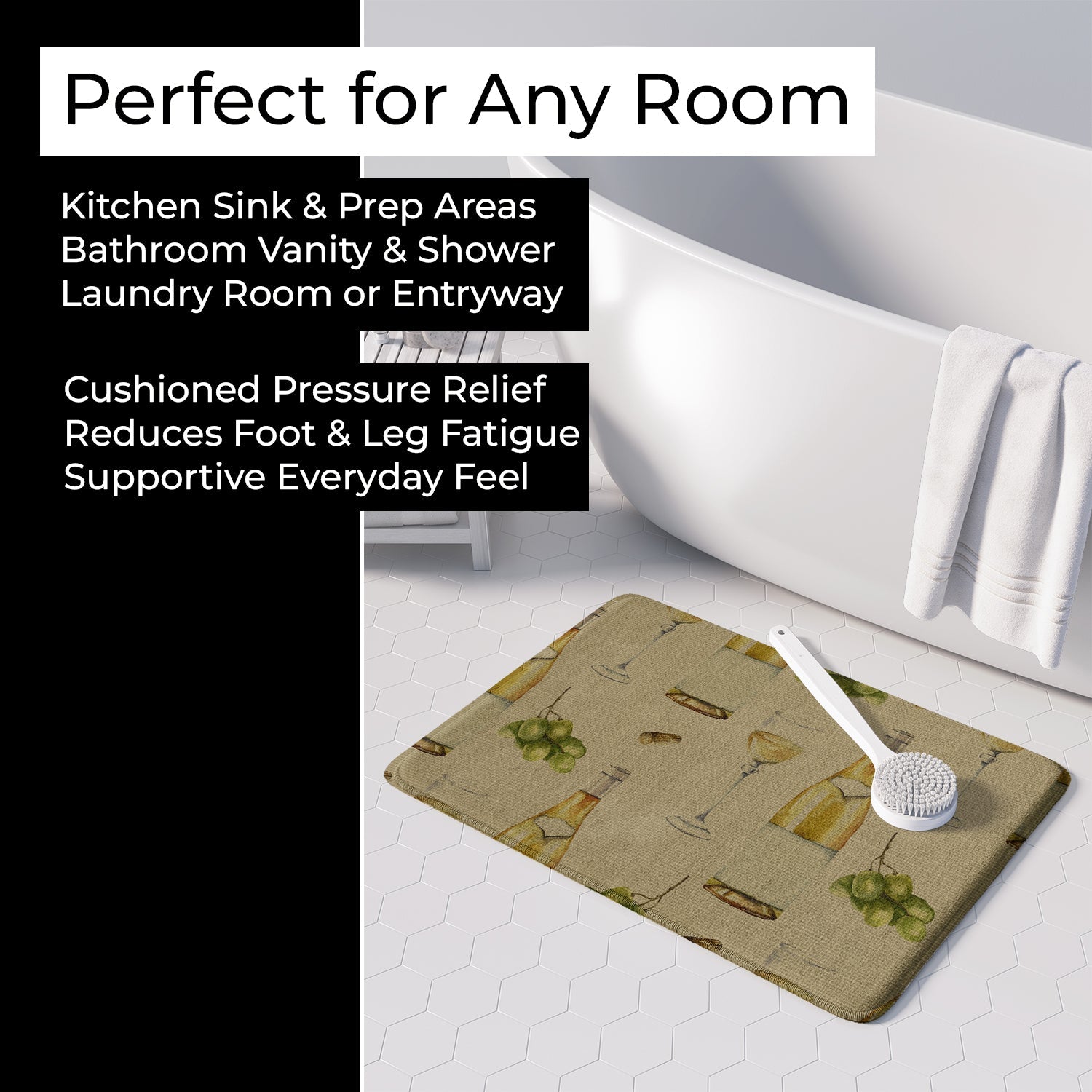 White Wine on Linen Memory Foam Kitchen Mat Machine Washable Anti-Fatigue Cushion Comfort Bath or Kitchen Rug